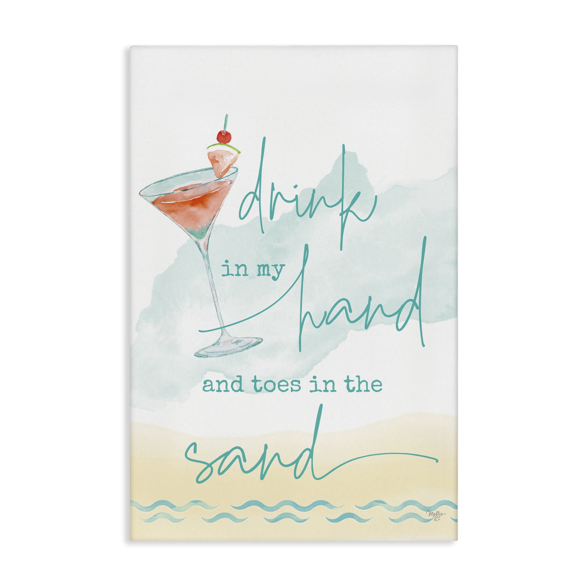 Stupell Industries Drink & Sand Beach Sentiment Text & Numbers Painting Wrapped Canvas Art Print Wall Art, 20 x 30