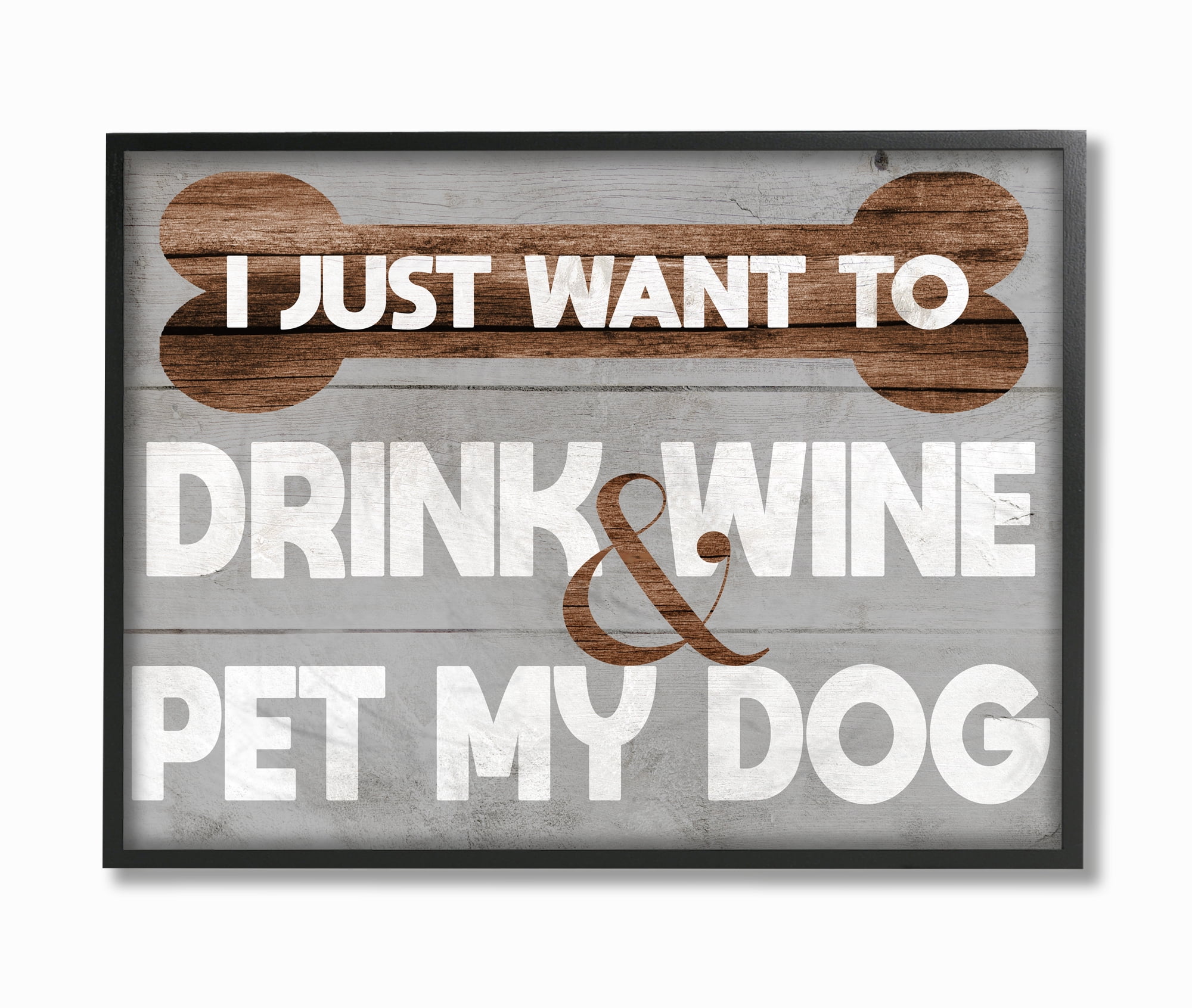 Stupell Industries Drink Wine Pet Dog Funny Pet Gray Word Design Framed Wall Art by Daphne Polselli
