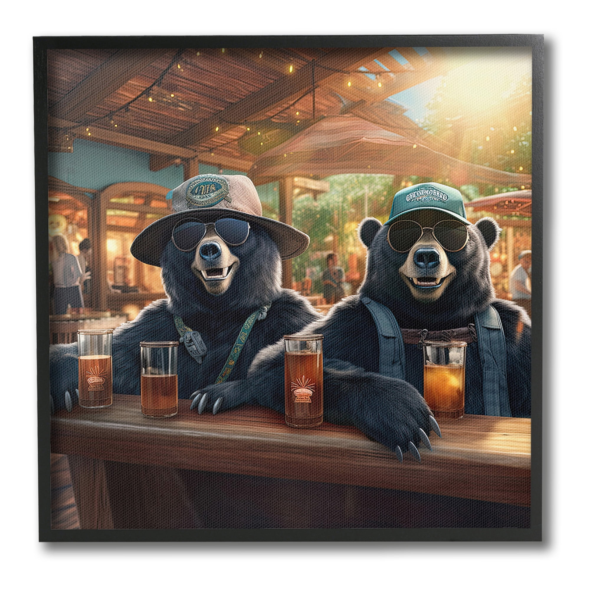 Stupell Industries Drinking Bears at Bar Animals & Insects Painting Black Framed Art Print Wall Art, 24 x 24