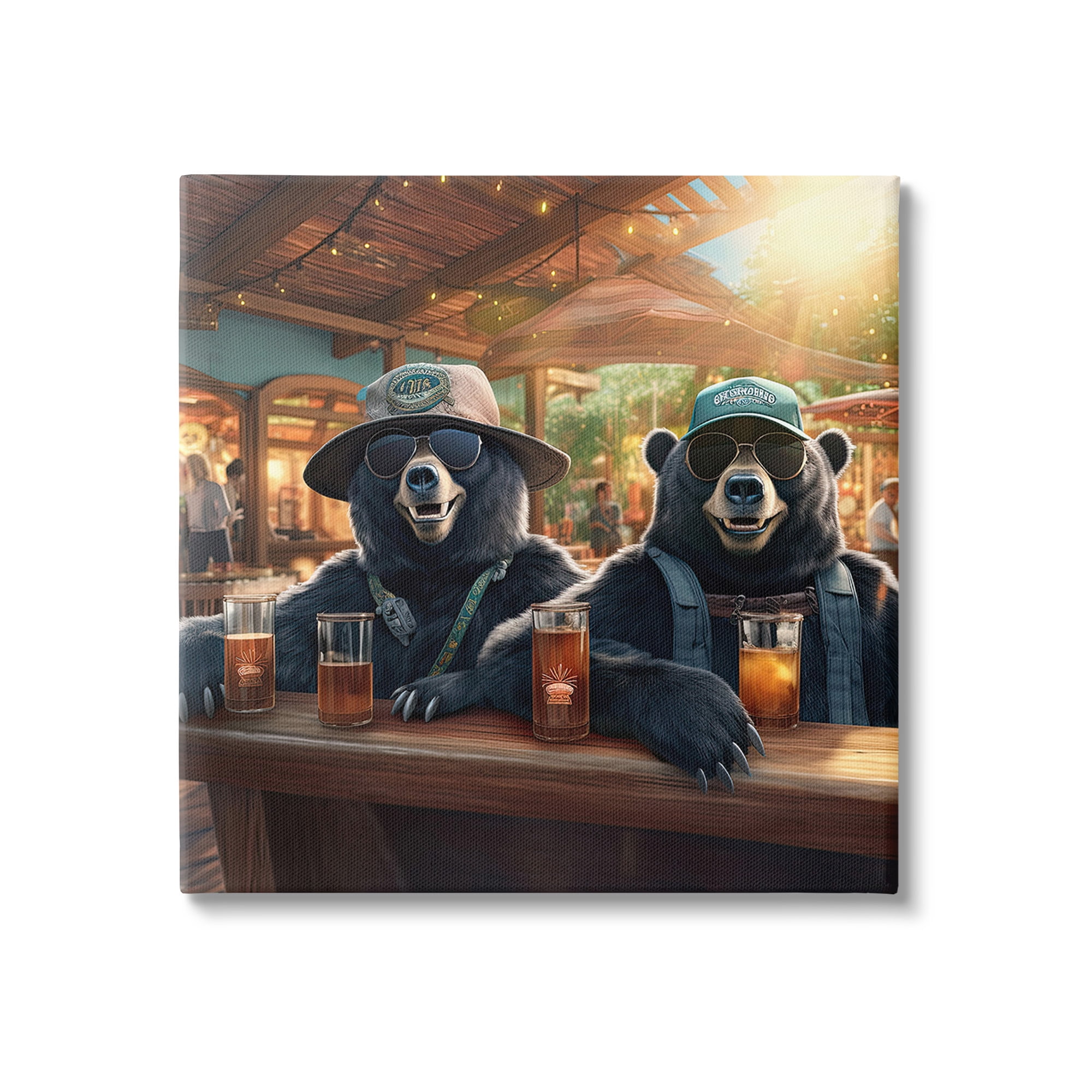 Stupell Industries Drinking Bears at Bar Animals & Insects Painting Gallery Wrapped Canvas Art Print Wall Art, 36 x 36