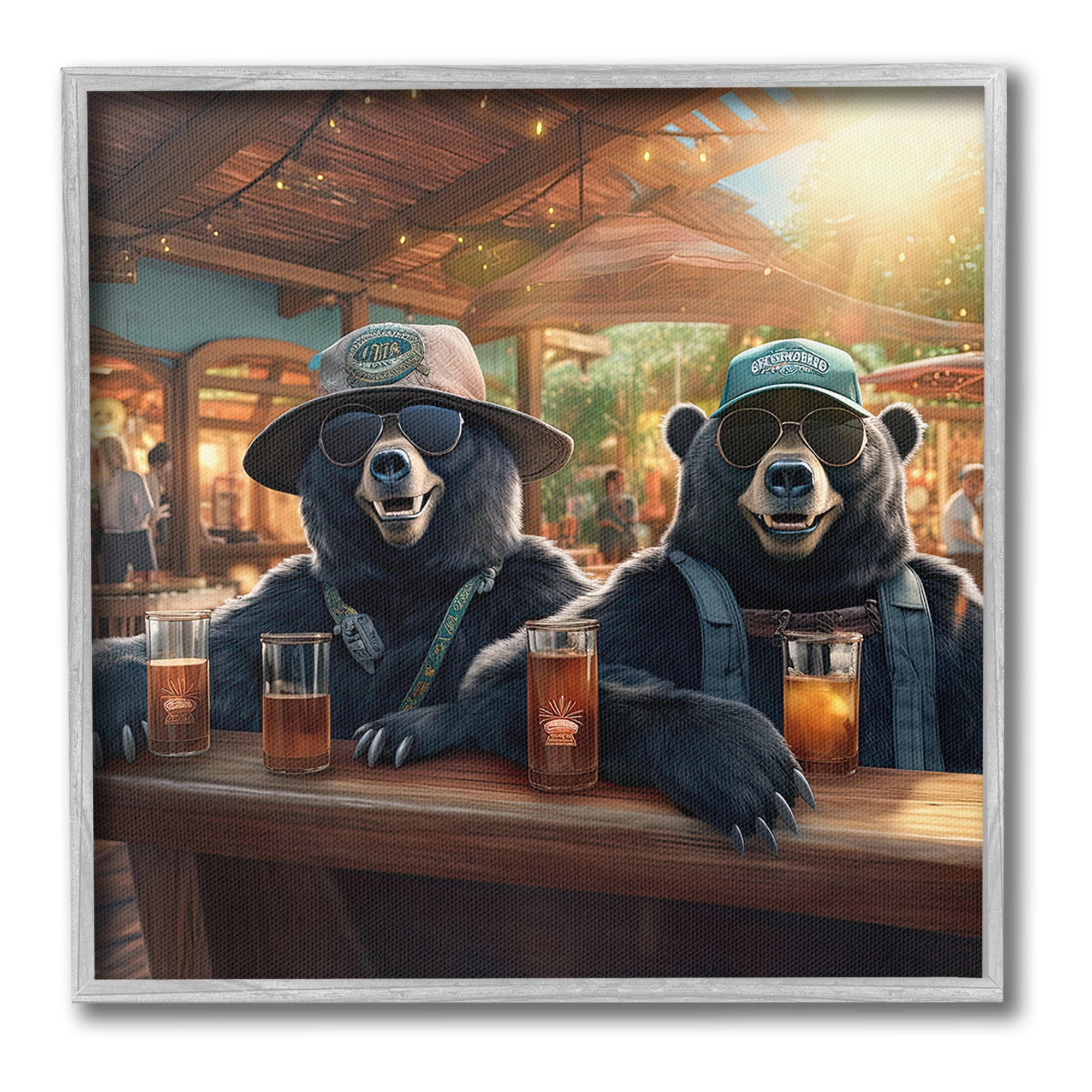 Stupell Industries Drinking Bears at Bar Animals & Insects Painting Gray Framed Art Print Wall Art, 12 x 12