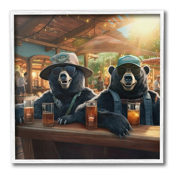 Stupell Industries Drinking Bears at Bar Animals & Insects Painting White Framed Art Print Wall Art, 24 x 24