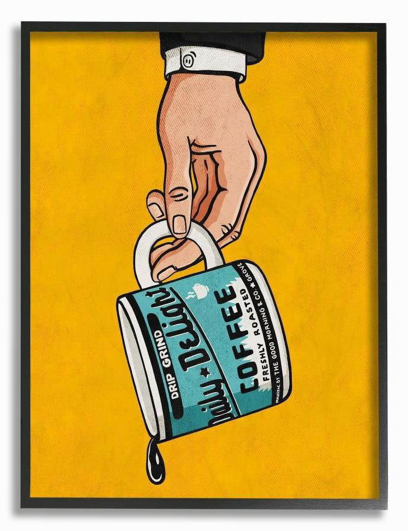 Stupell Industries Drip Coffee Cup Vintage Comic Book Yellow Blue Design Framed Wall Art by Ester Kay
