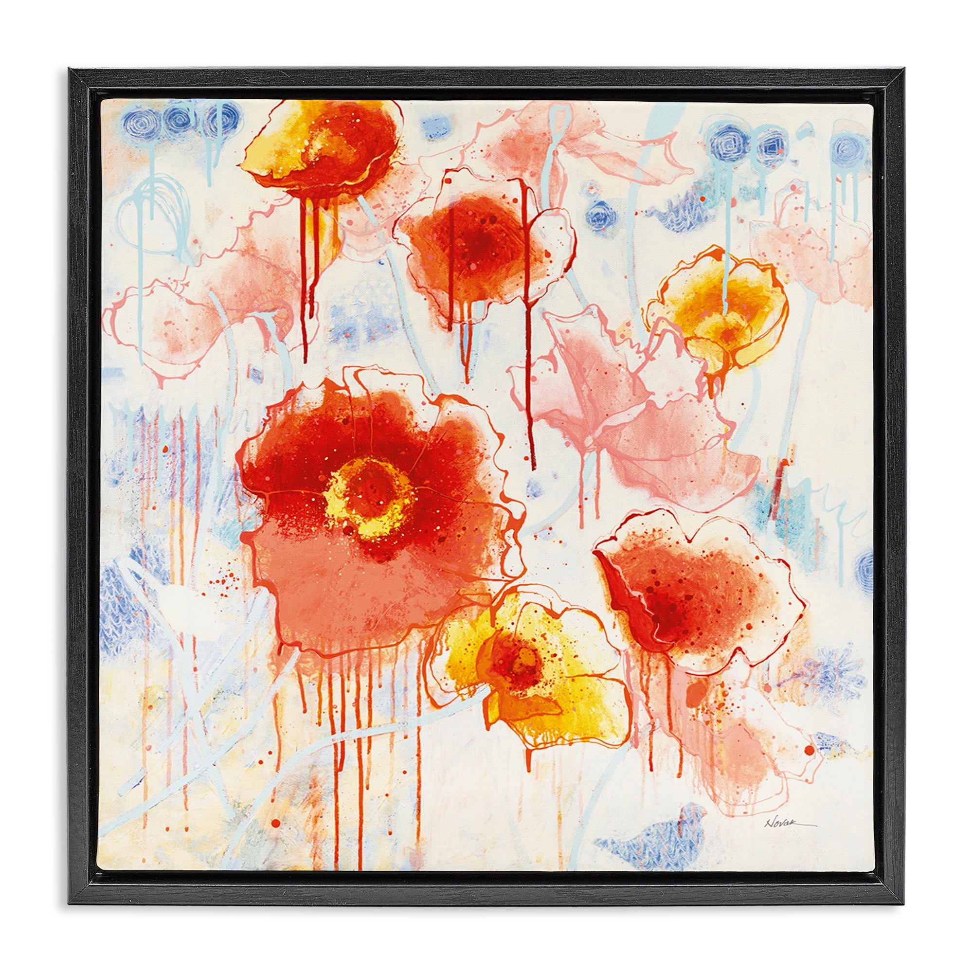 Stupell Industries Dripping Abstract Poppies Abstract Painting Black Floater Framed Art Print Wall Art, 25 x 25