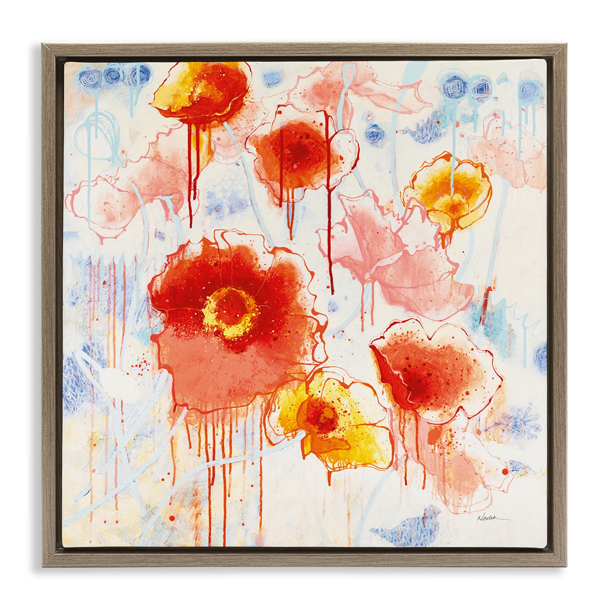 Stupell Industries Dripping Abstract Poppies Abstract Painting Brown Floater Framed Art Print Wall Art, 18 x 18