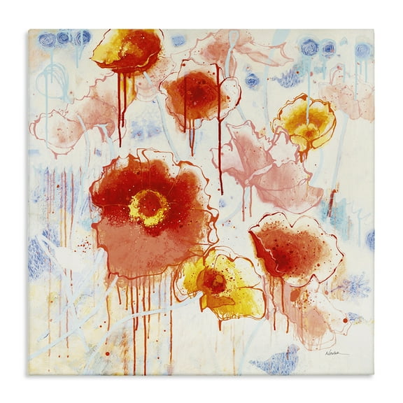 Stupell Industries Dripping Abstract Poppies Abstract Painting Gallery Wrapped Canvas Art Print Wall Art, 17 x 17