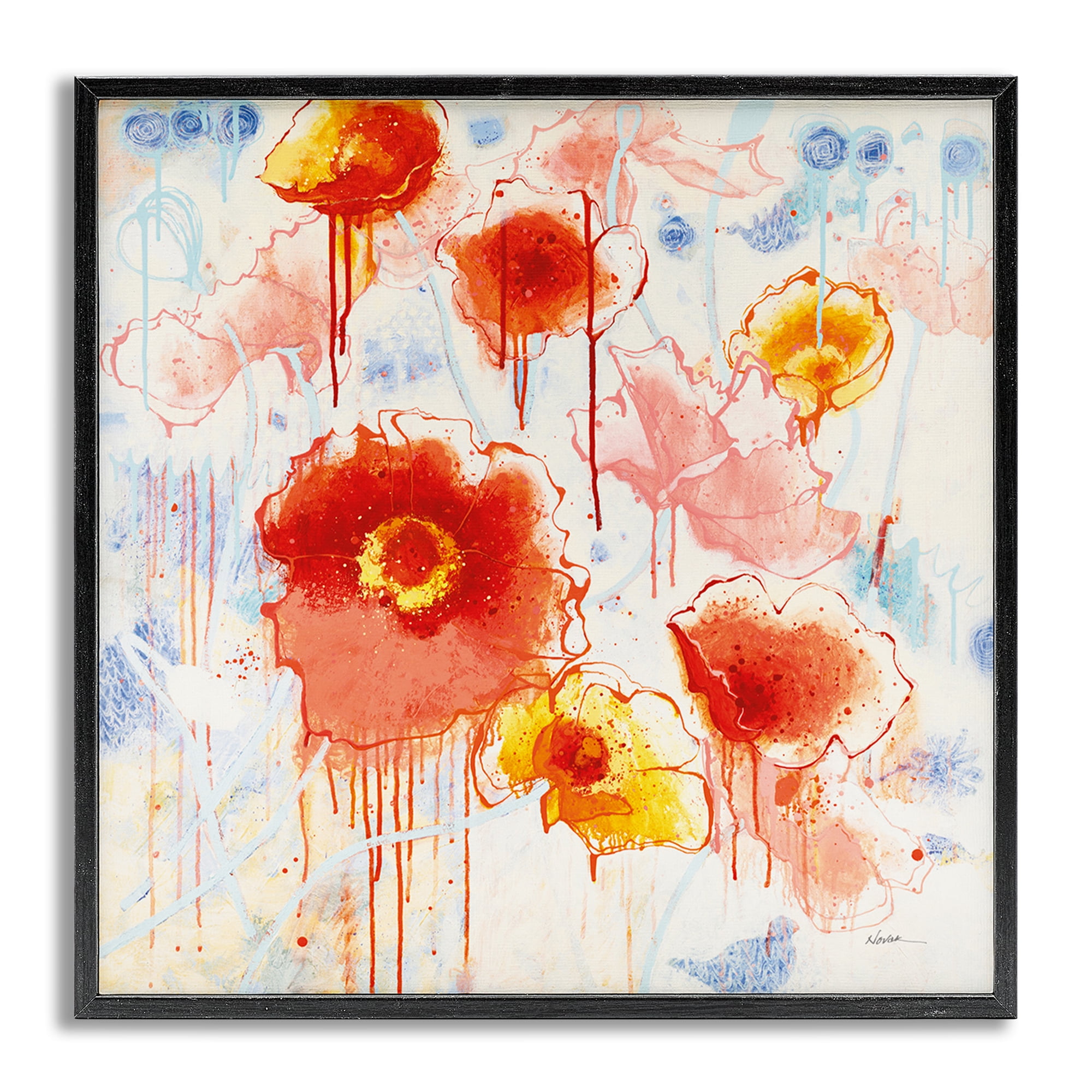 Stupell Industries Dripping Abstract Poppies Abstract Painting Gray Framed Art Print Wall Art, 24 x 24