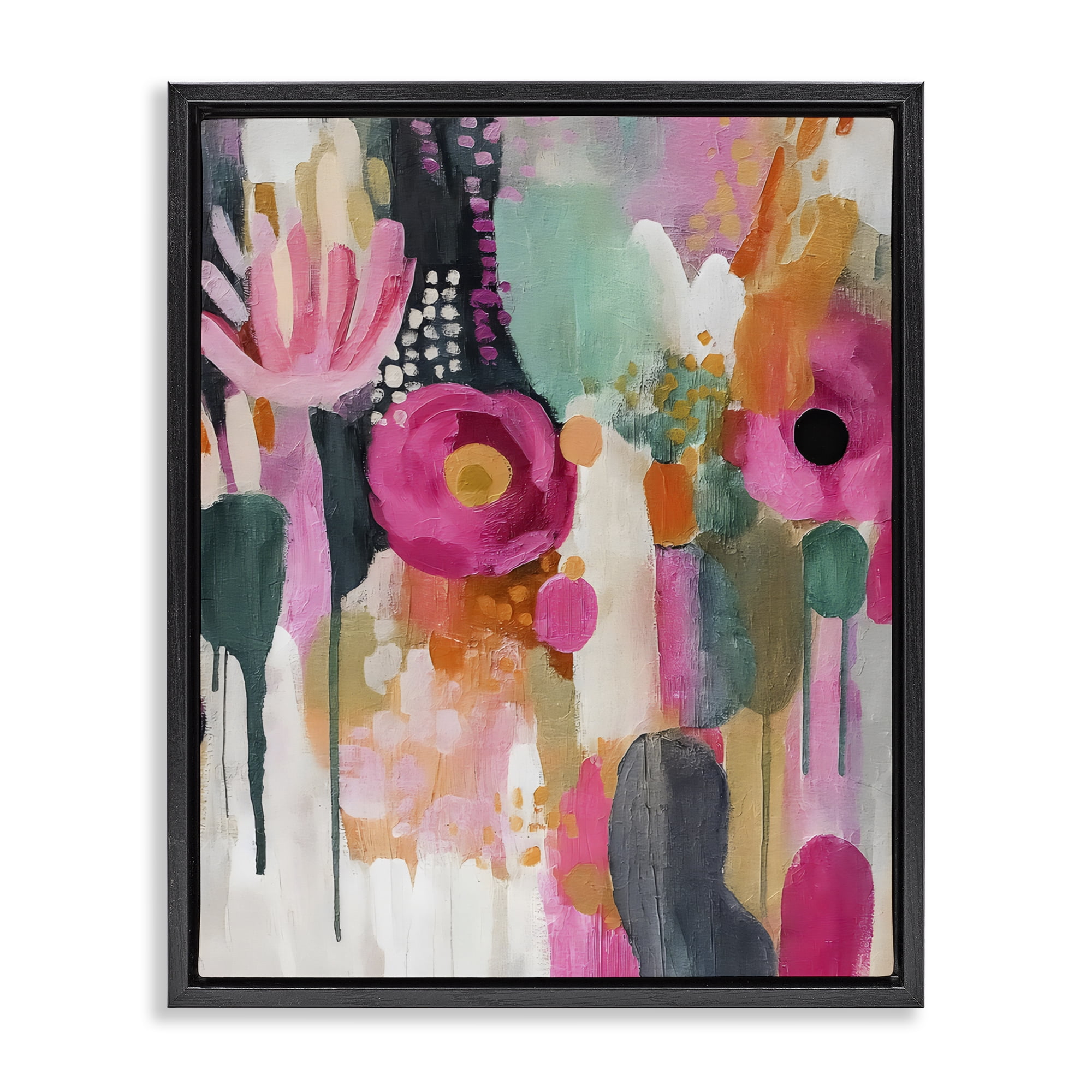 Stupell Industries Dripping Blooms Cascade Black Framed Floater Canvas Wall Art, design by Riley B