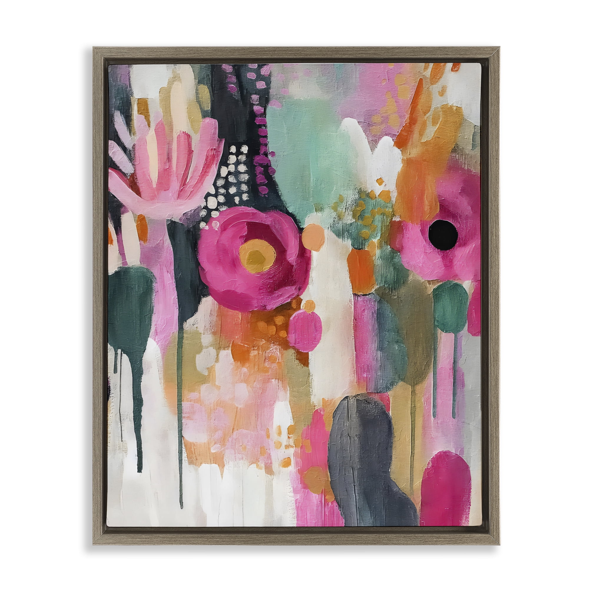 Stupell Industries Dripping Blooms Cascade Brown Framed Floater Canvas Wall Art, design by Riley B