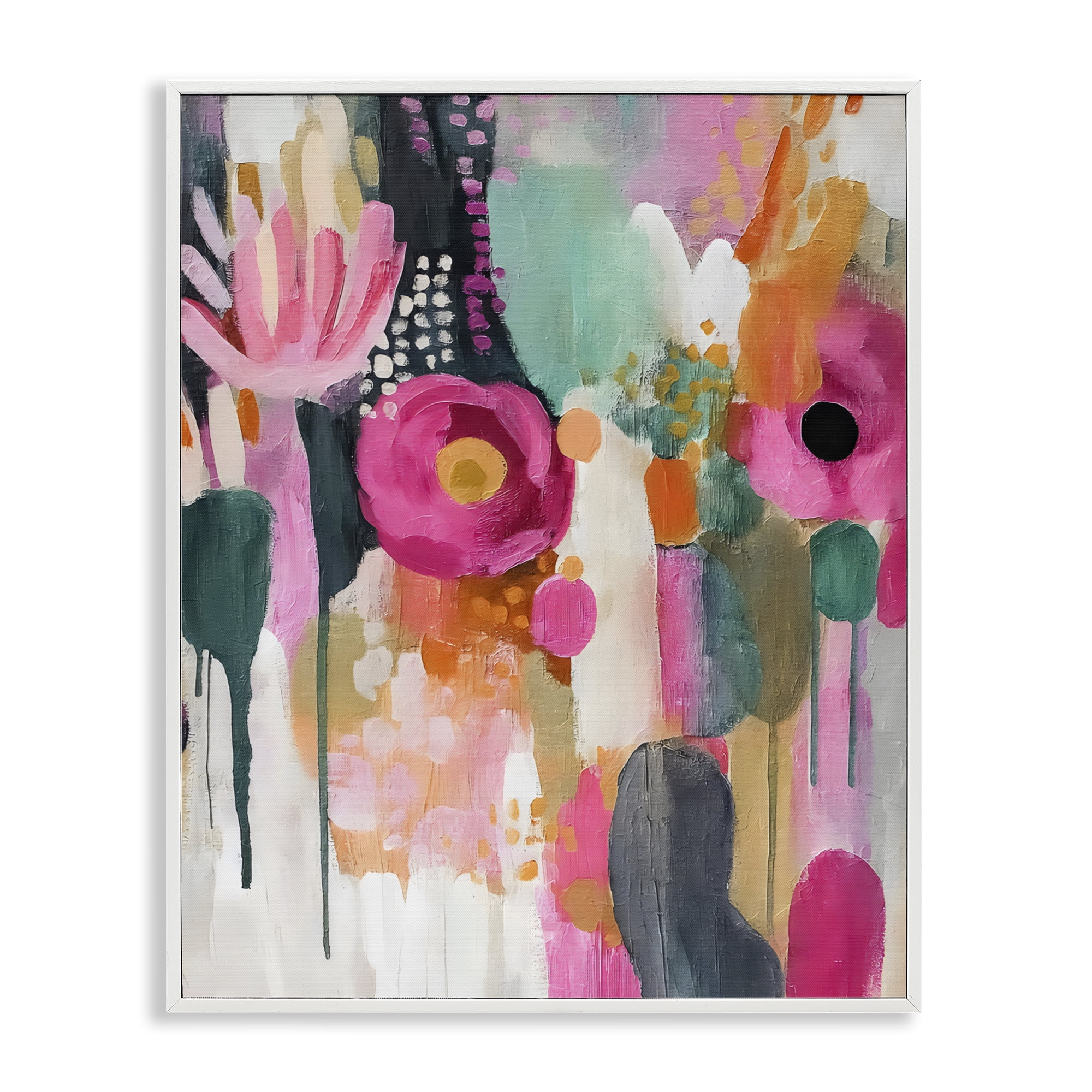 Stupell Industries Dripping Blooms Cascade White Framed Giclee Art, design by Riley B