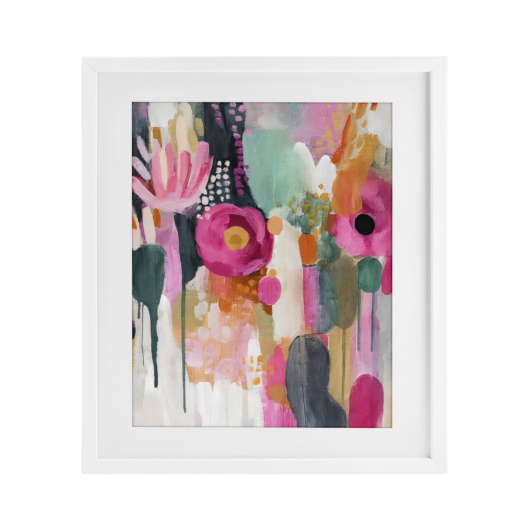 Stupell Industries Dripping Blooms Cascade White Framed Print Under Glass, design by Riley B