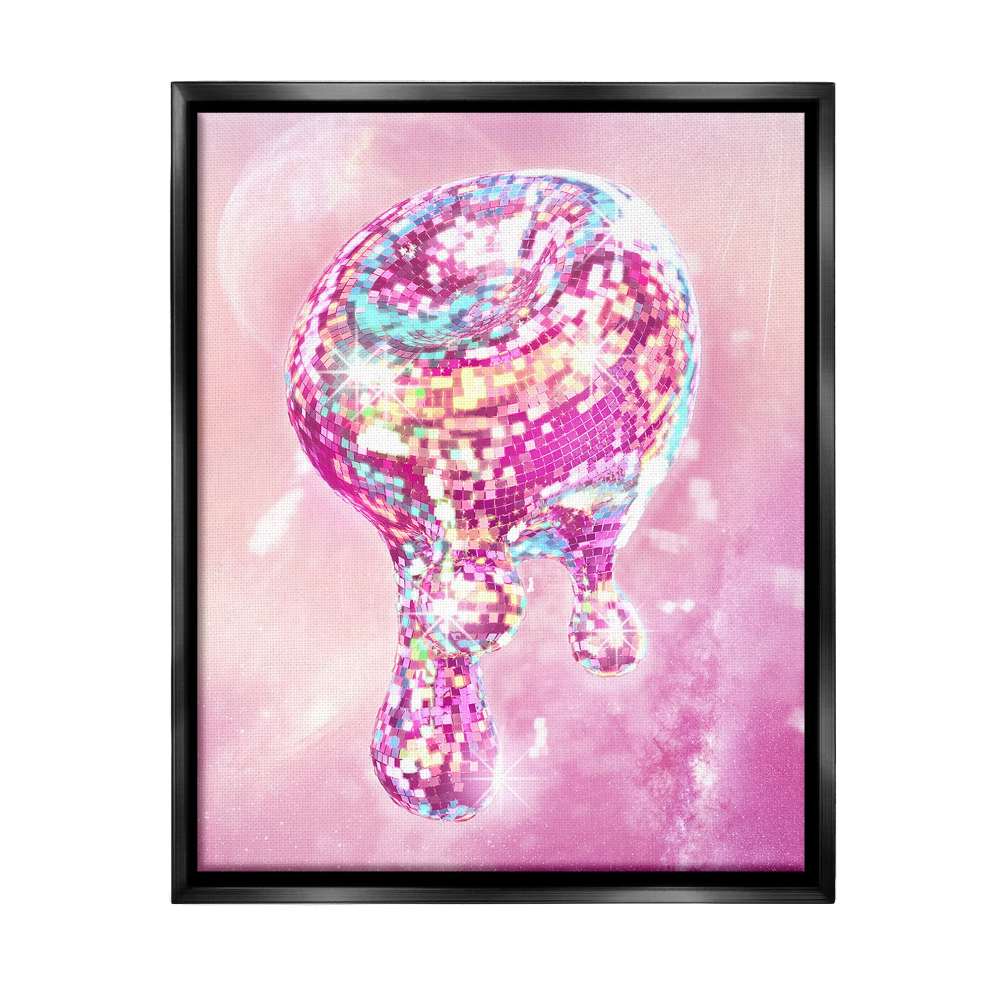 Stupell Industries Dripping Disco Ball Abstract Painting Black Floater Framed Canvas Art Print Wall Art, 17 x 21