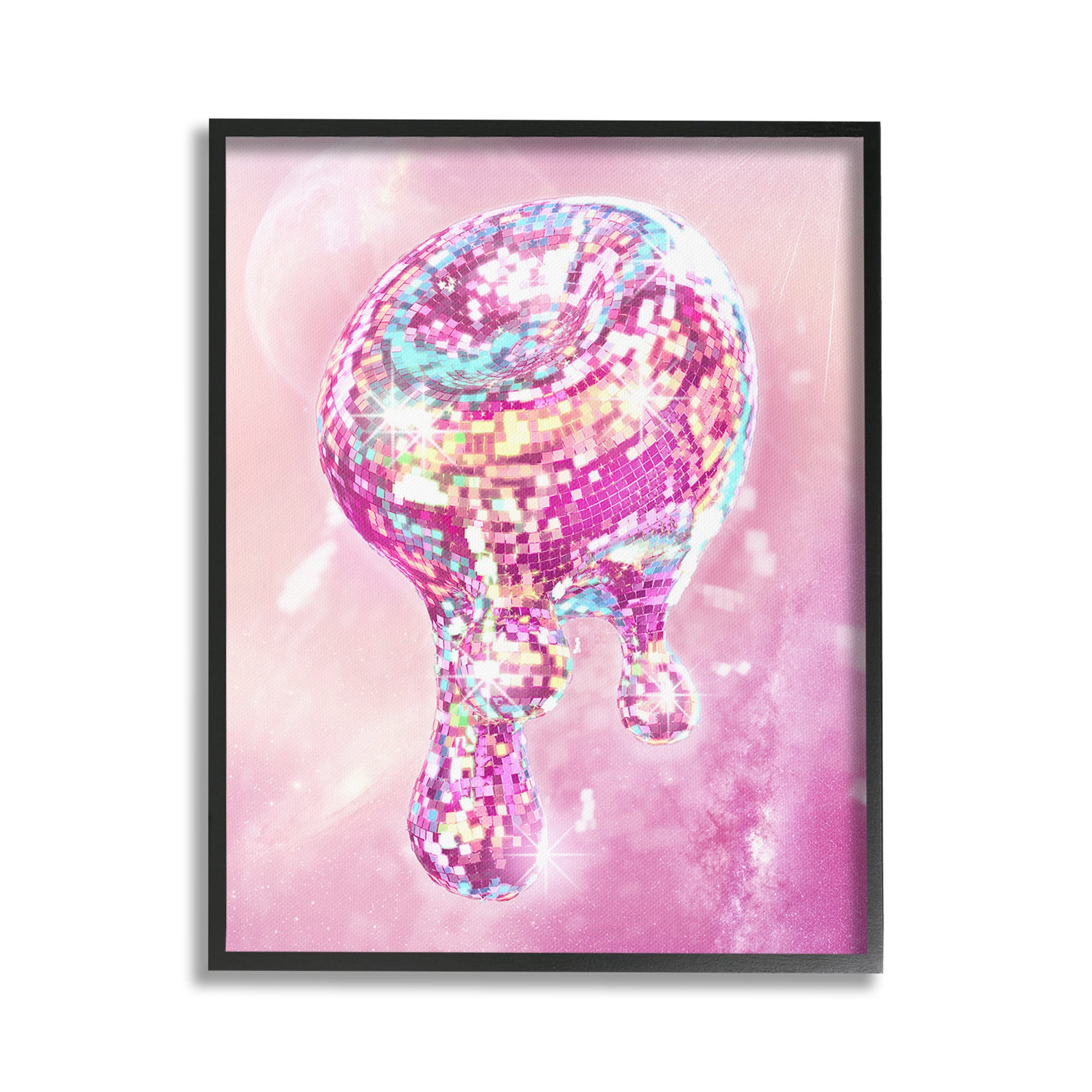Stupell Industries Dripping Disco Ball Abstract Painting Black Framed Art Print Wall Art, 16 x 20