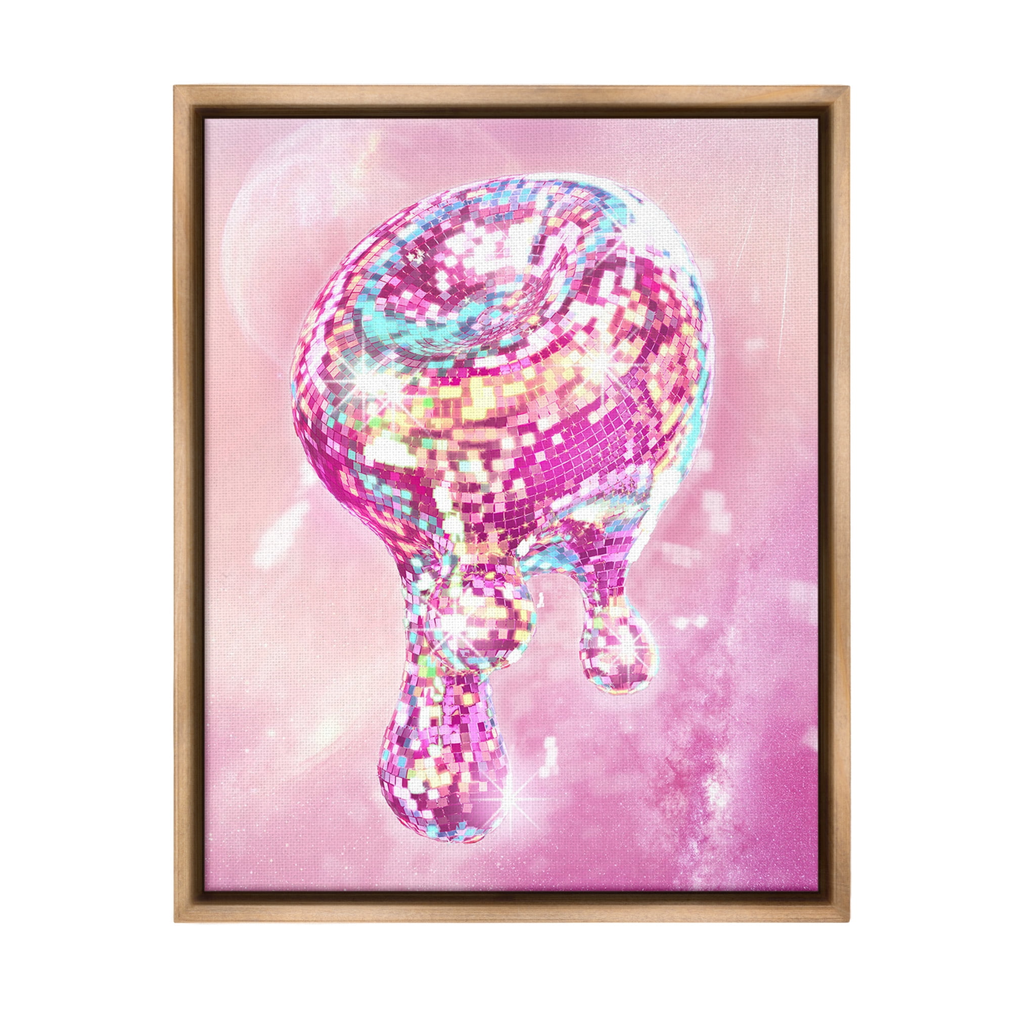 Stupell Industries Dripping Disco Ball Abstract Painting Brown Floater Framed Canvas Art Print Wall Art, 25 x 31