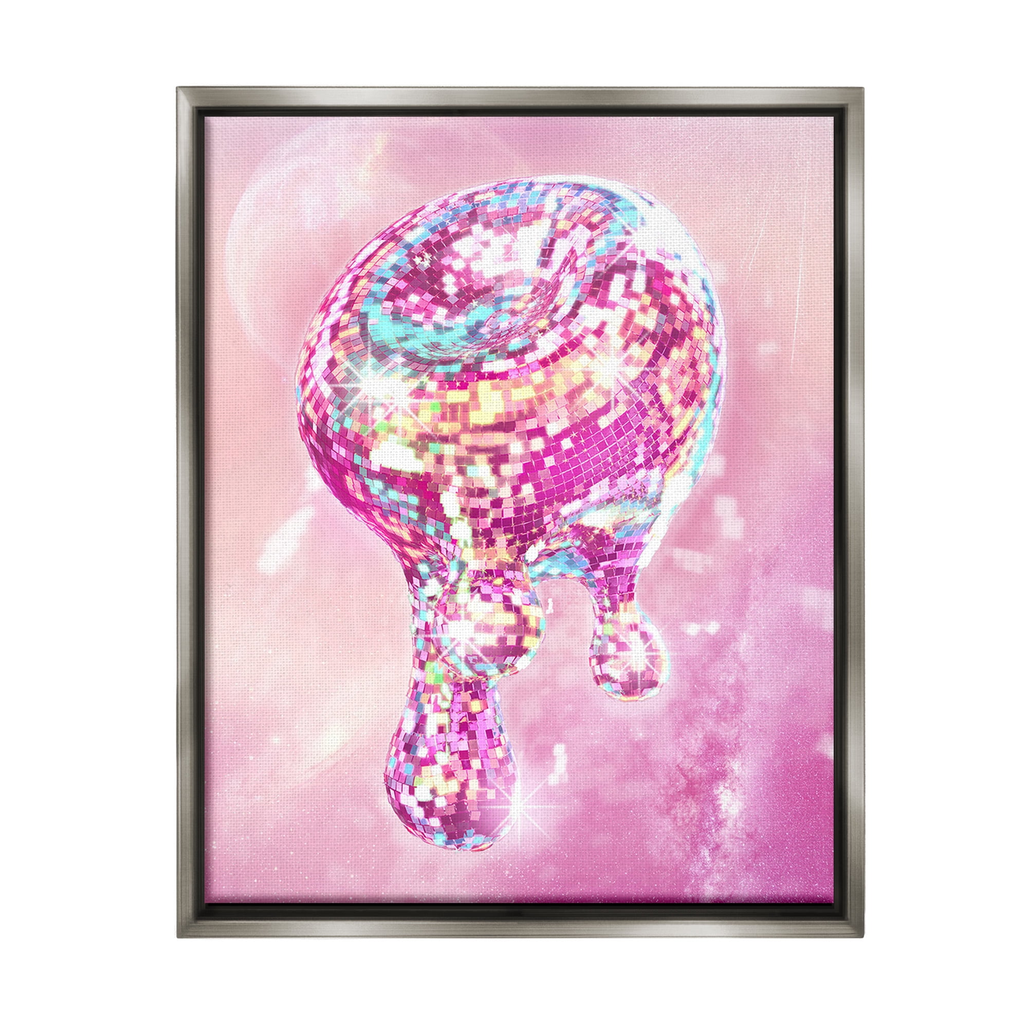 Stupell Industries Dripping Disco Ball Abstract Painting Gray Floater Framed Canvas Art Print Wall Art, 25 x 31