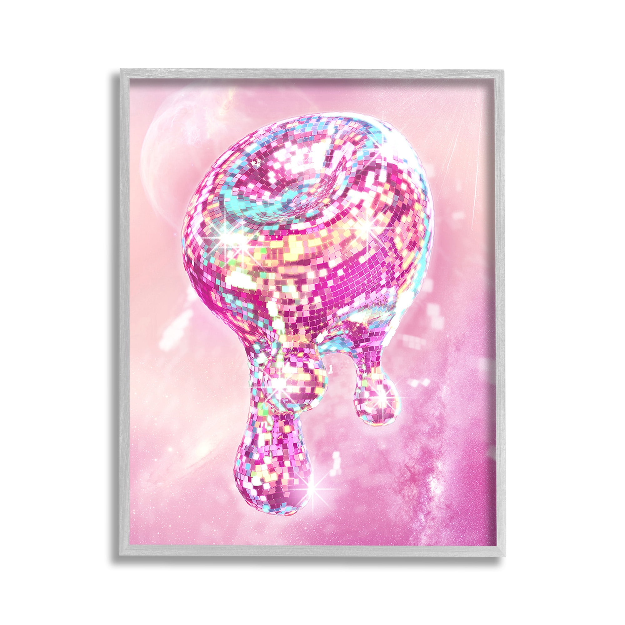 Stupell Industries Dripping Disco Ball Abstract Painting Gray Framed Art Print Wall Art, 11 x 14