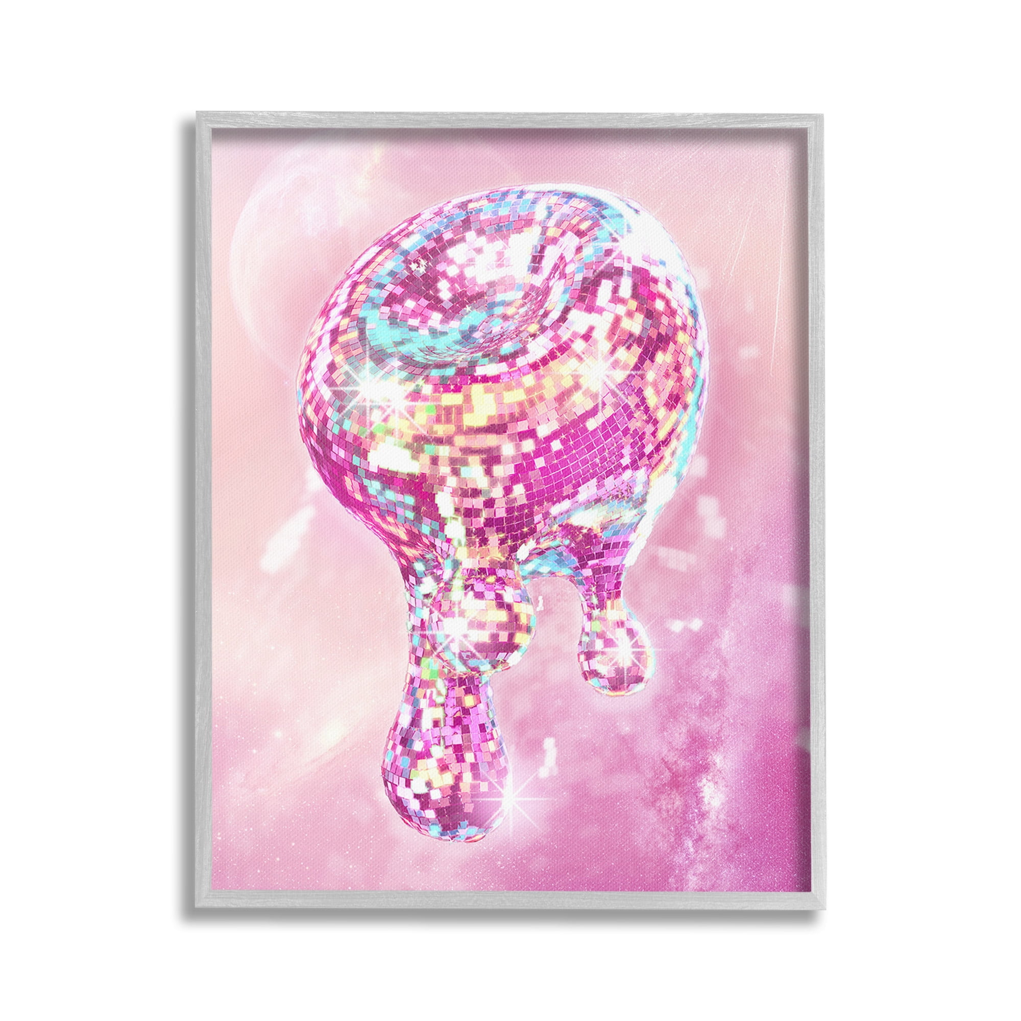 Stupell Industries Dripping Disco Ball Abstract Painting Gray Framed Art Print Wall Art, 24 x 30