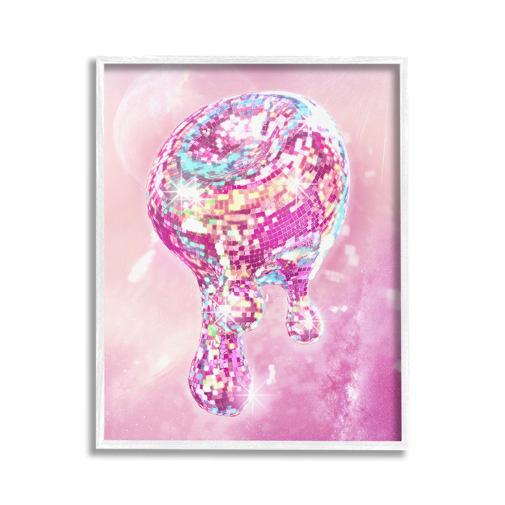 Stupell Industries Dripping Disco Ball Abstract Painting White Framed Art Print Wall Art, 16 x 20