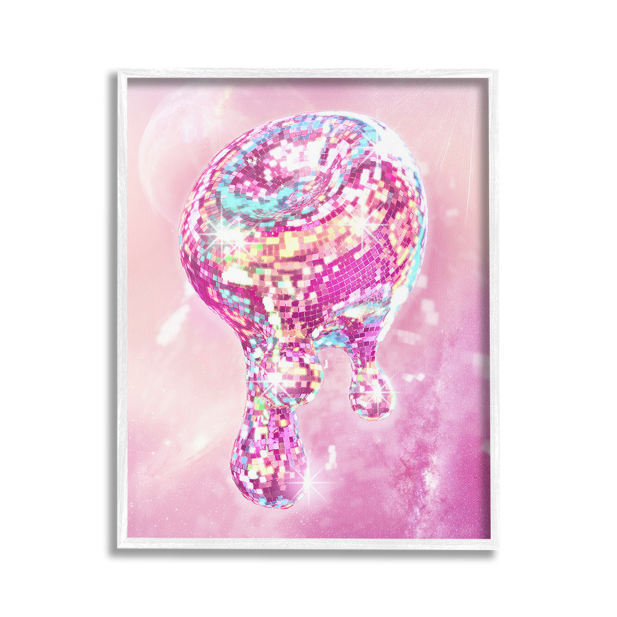 Stupell Industries Dripping Disco Ball Abstract Painting White Framed Art Print Wall Art, 24 x 30