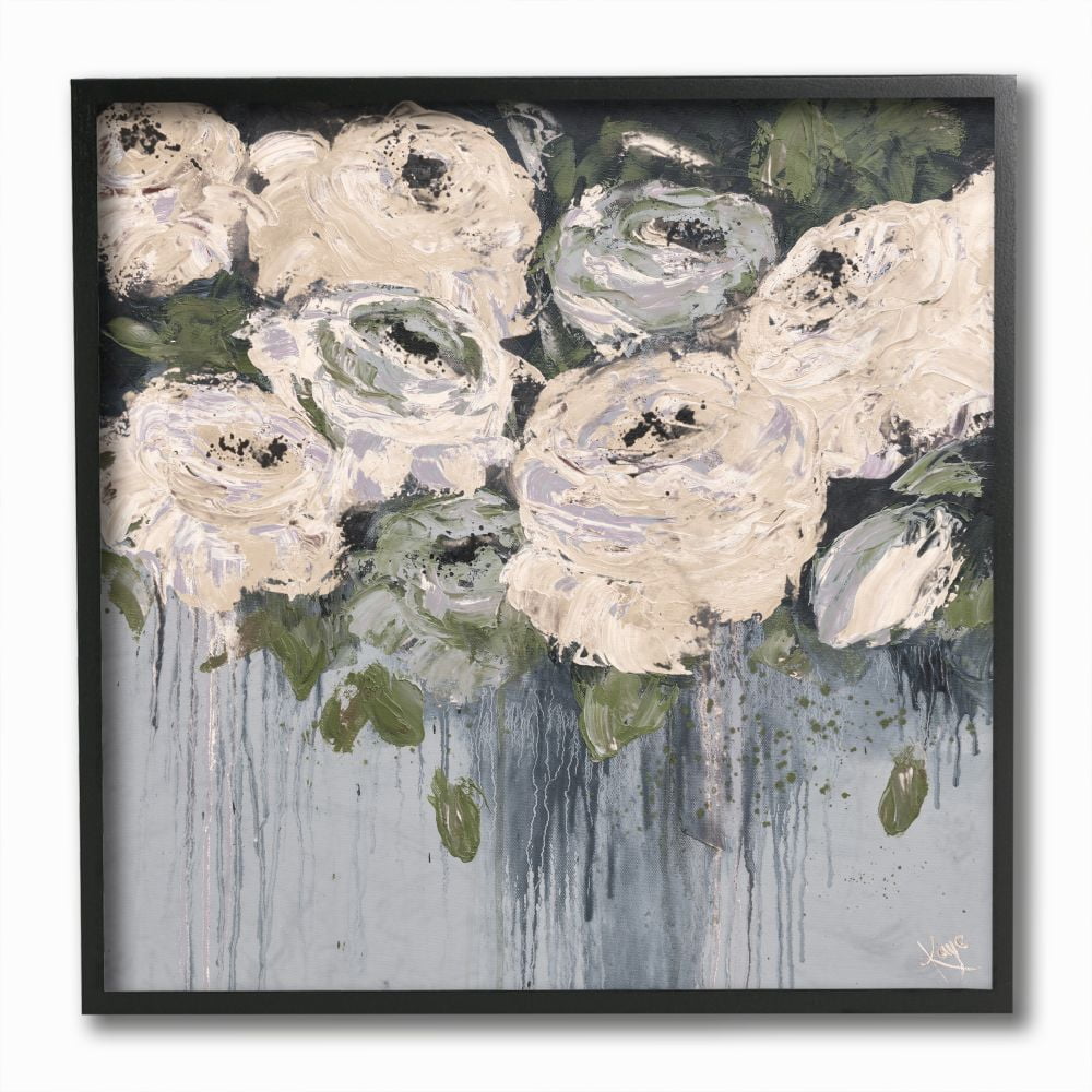 Stupell Industries Dripping Flowers Grey Textured Painting Black Framed Art Print Wall Art, 12x12, by Kaye Lake