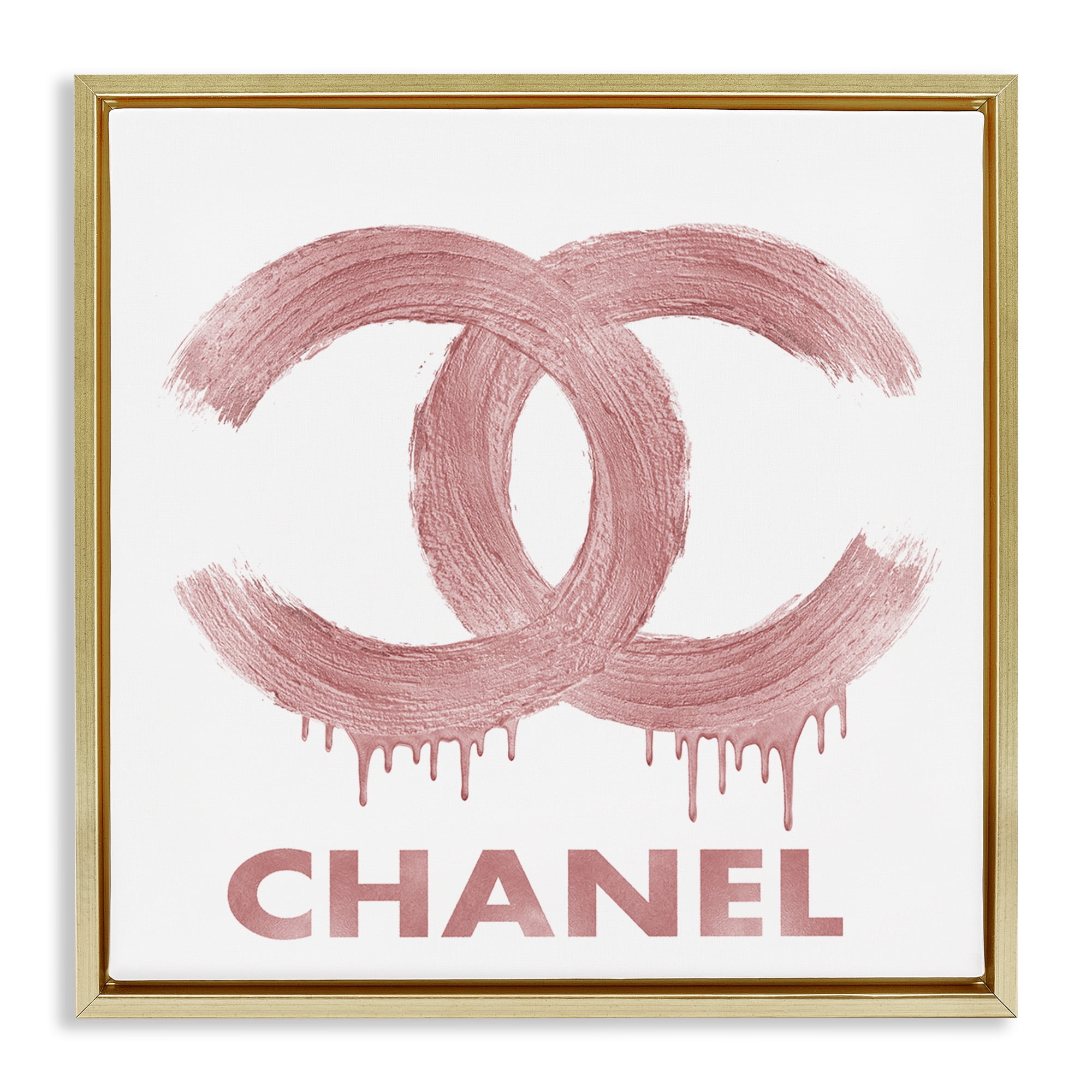 Gold Framed Pink Chanel Logo Canvas Print, 25" x 25"