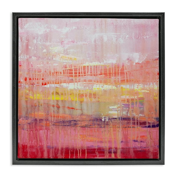 Stupell Industries Dripping Paint on Pink Abstract Painting Black Floater Framed Canvas Art Print Wall Art, 18 x 18