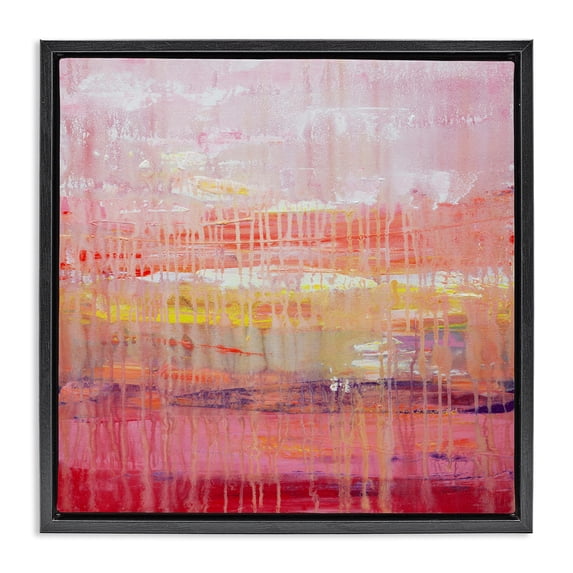 Stupell Industries Dripping Paint on Pink Abstract Painting Black Floater Framed Canvas Art Print Wall Art, 18 x 18