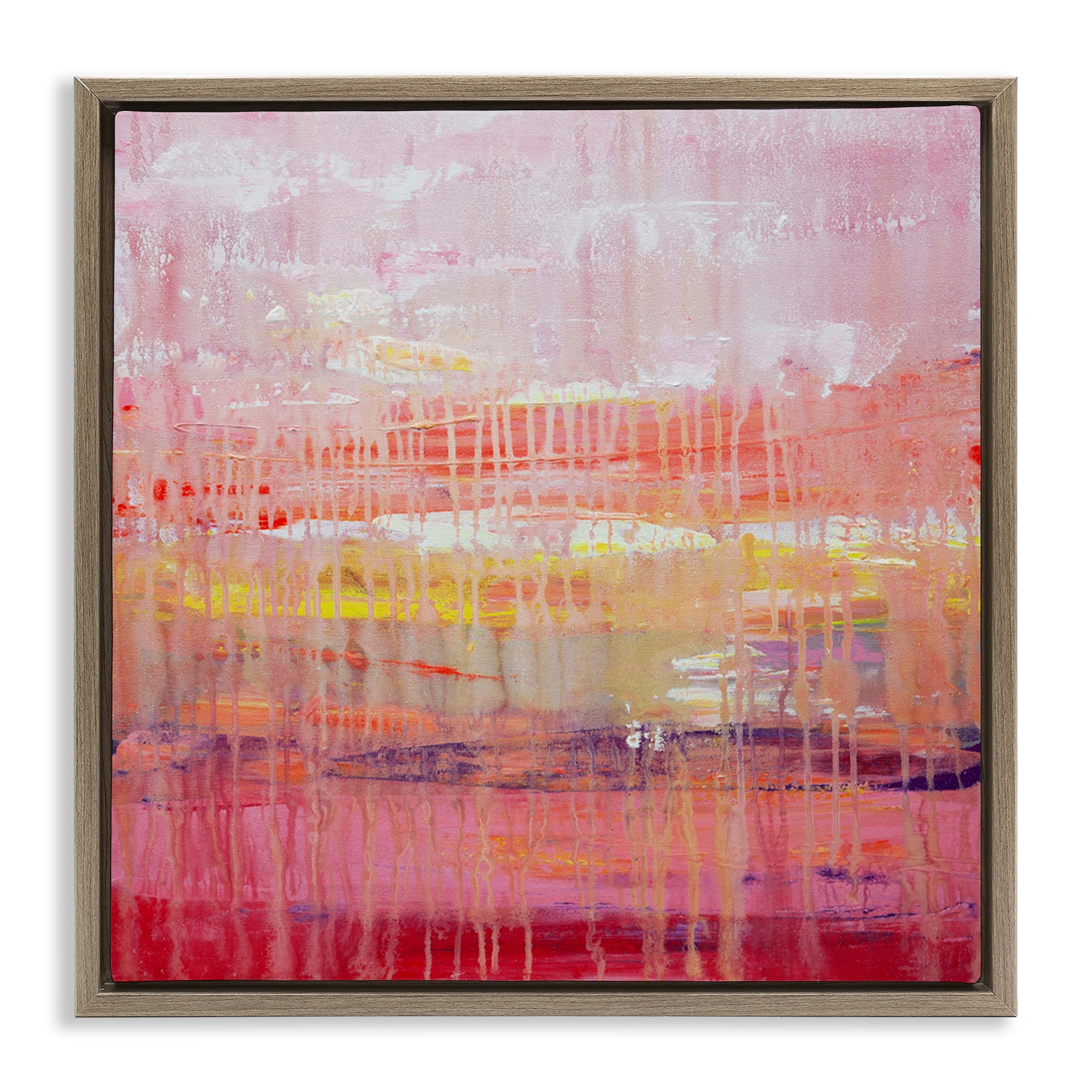 Stupell Industries Dripping Paint on Pink Abstract Painting Brown Floater Framed Canvas Art Print Wall Art, 18 x 18