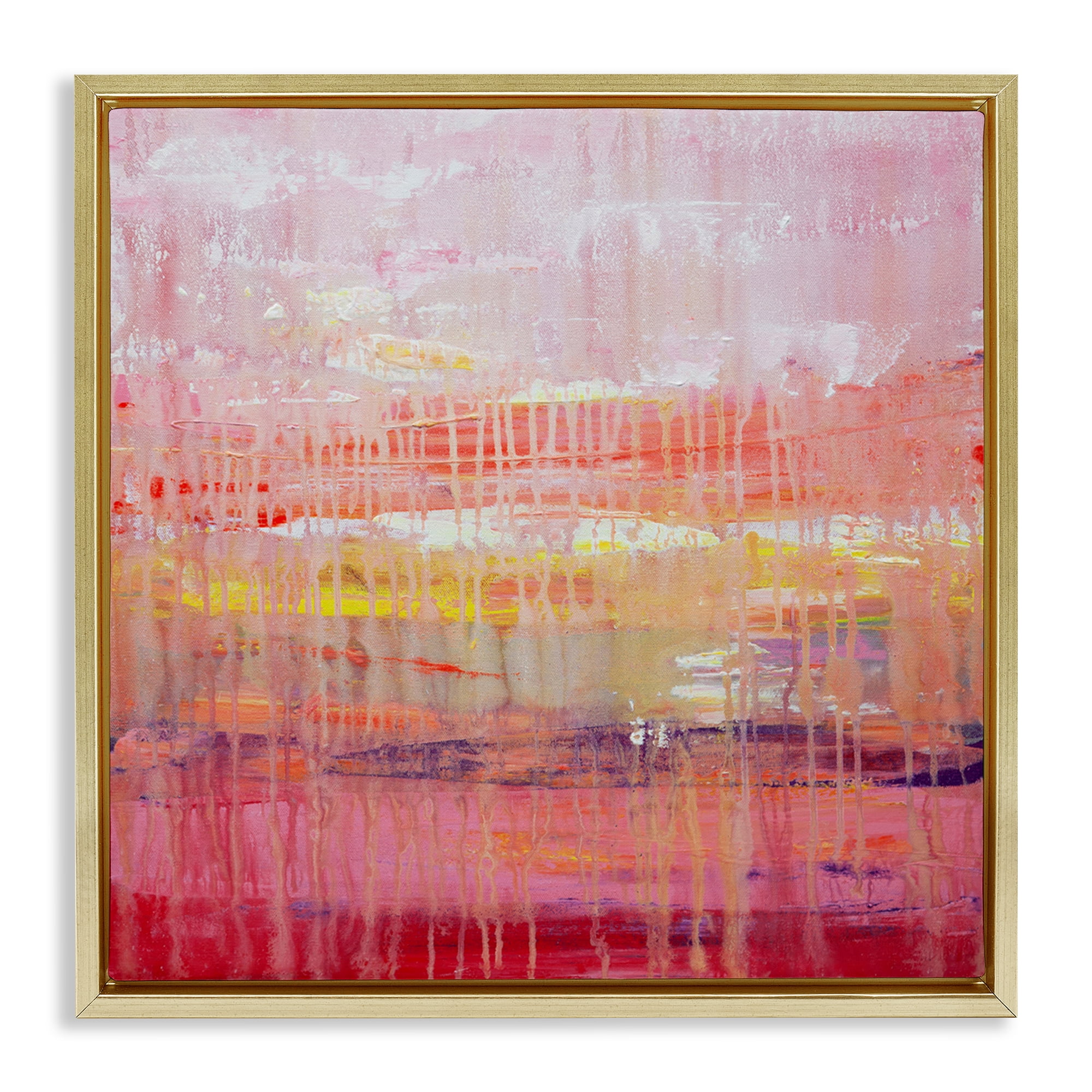 Stupell Industries Dripping Paint on Pink Abstract Painting Gold Floater Framed Canvas Art Print Wall Art, 25 x 25