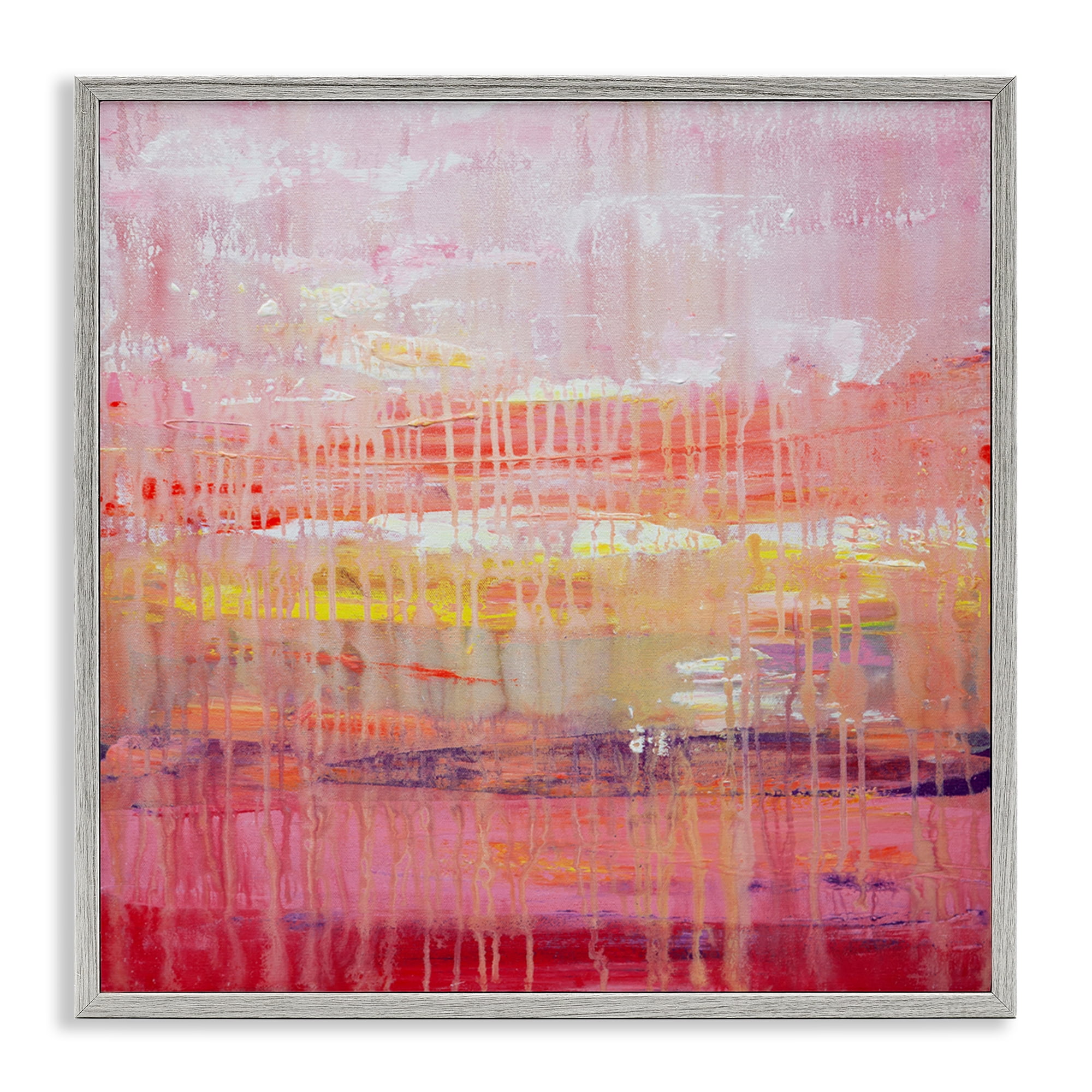 Stupell Industries Dripping Paint on Pink Abstract Painting Gray Framed Art Print Wall Art, 17 x 17