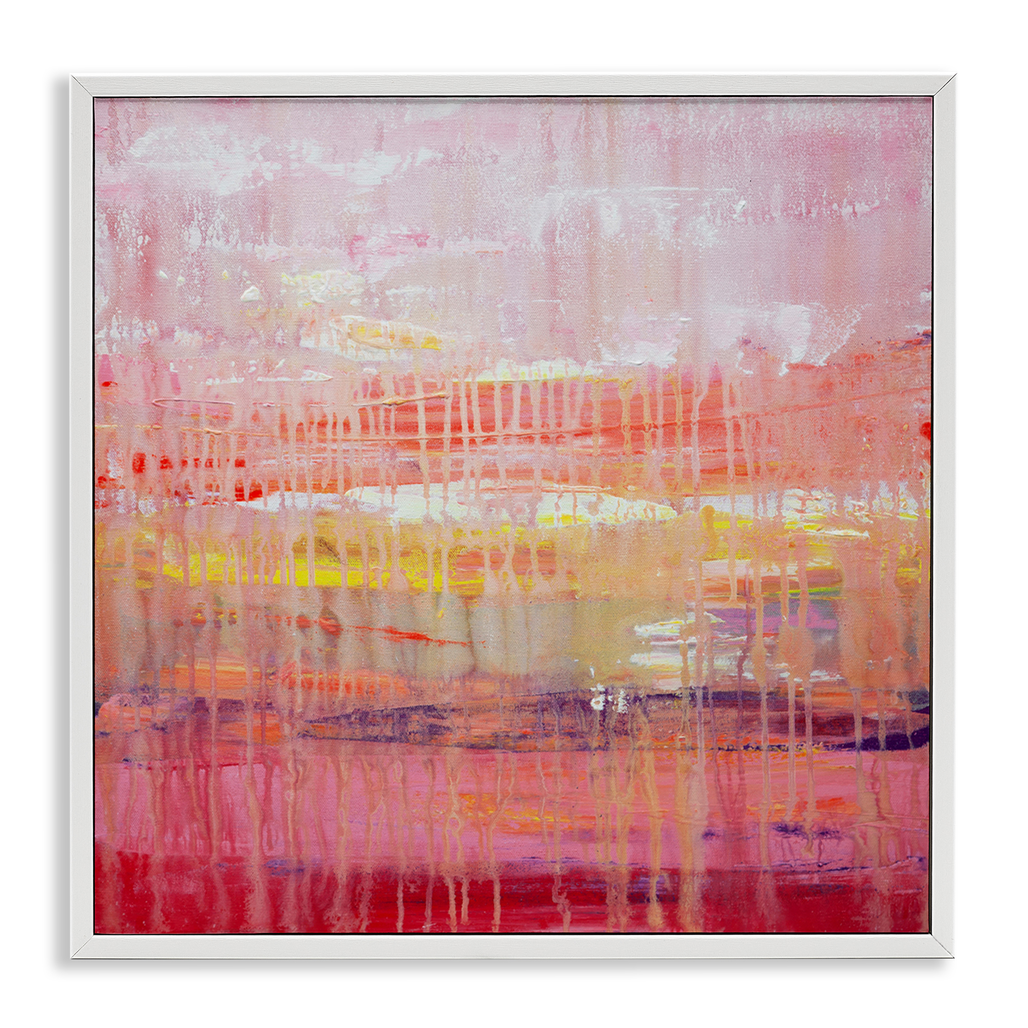 Stupell Industries Dripping Paint on Pink Abstract Painting White Framed Art Print Wall Art, 12 x 12