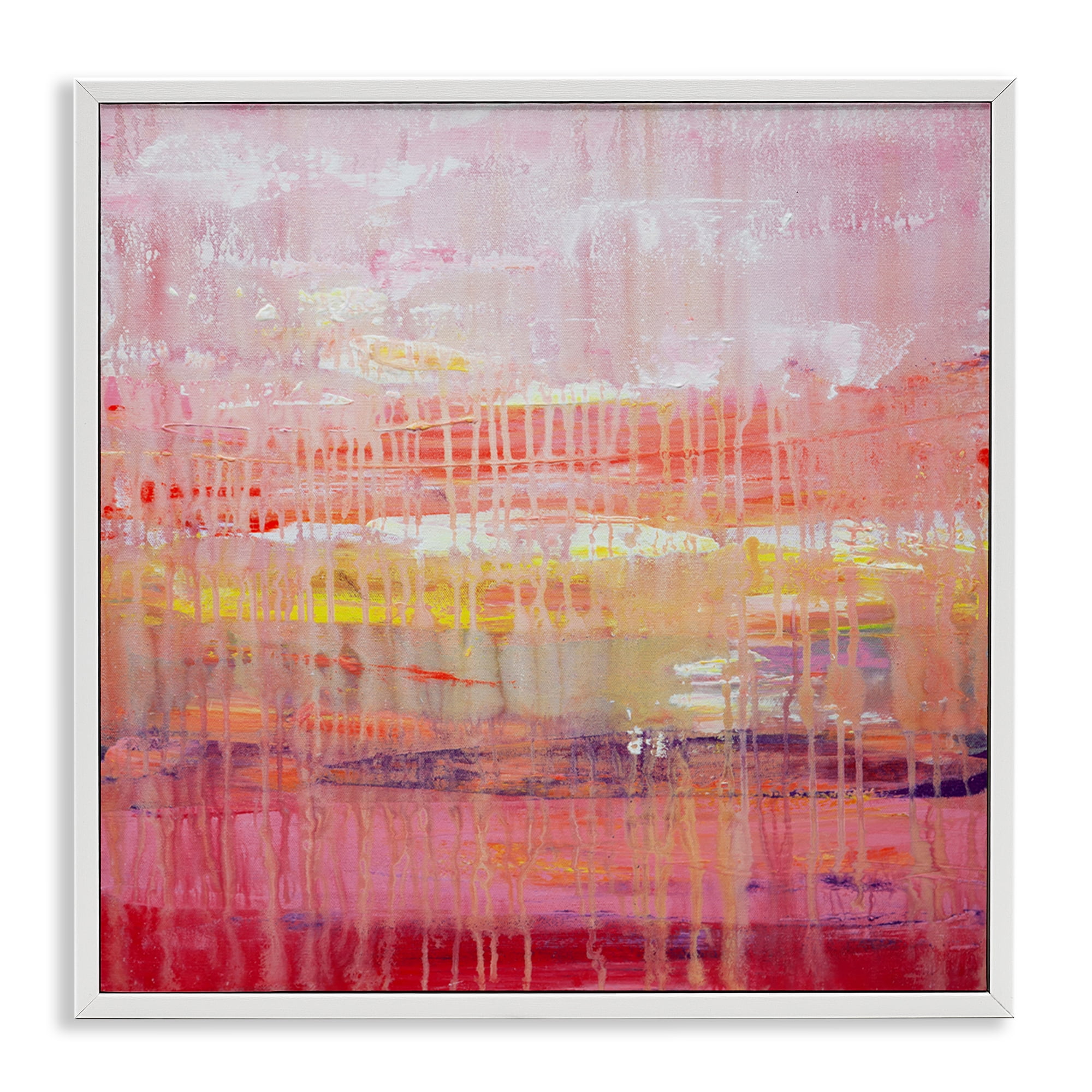 Stupell Industries Dripping Paint on Pink Abstract Painting White Framed Art Print Wall Art, 17 x 17