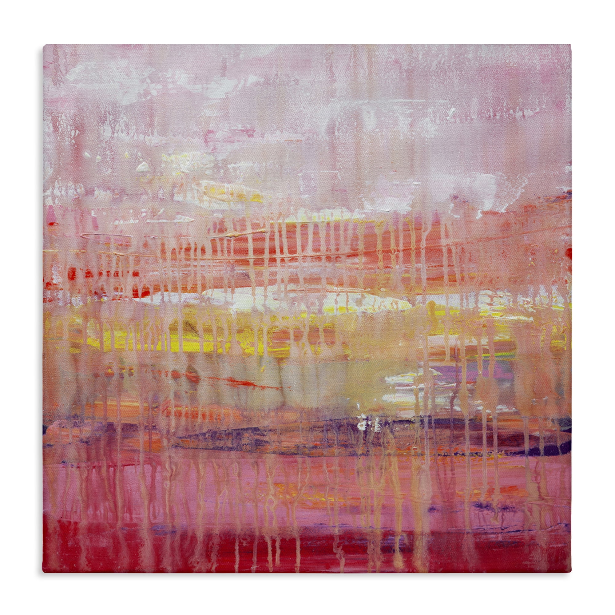 Stupell Industries Dripping Paint on Pink Abstract Painting Wrapped Canvas Art Print Wall Art, 17 x 17