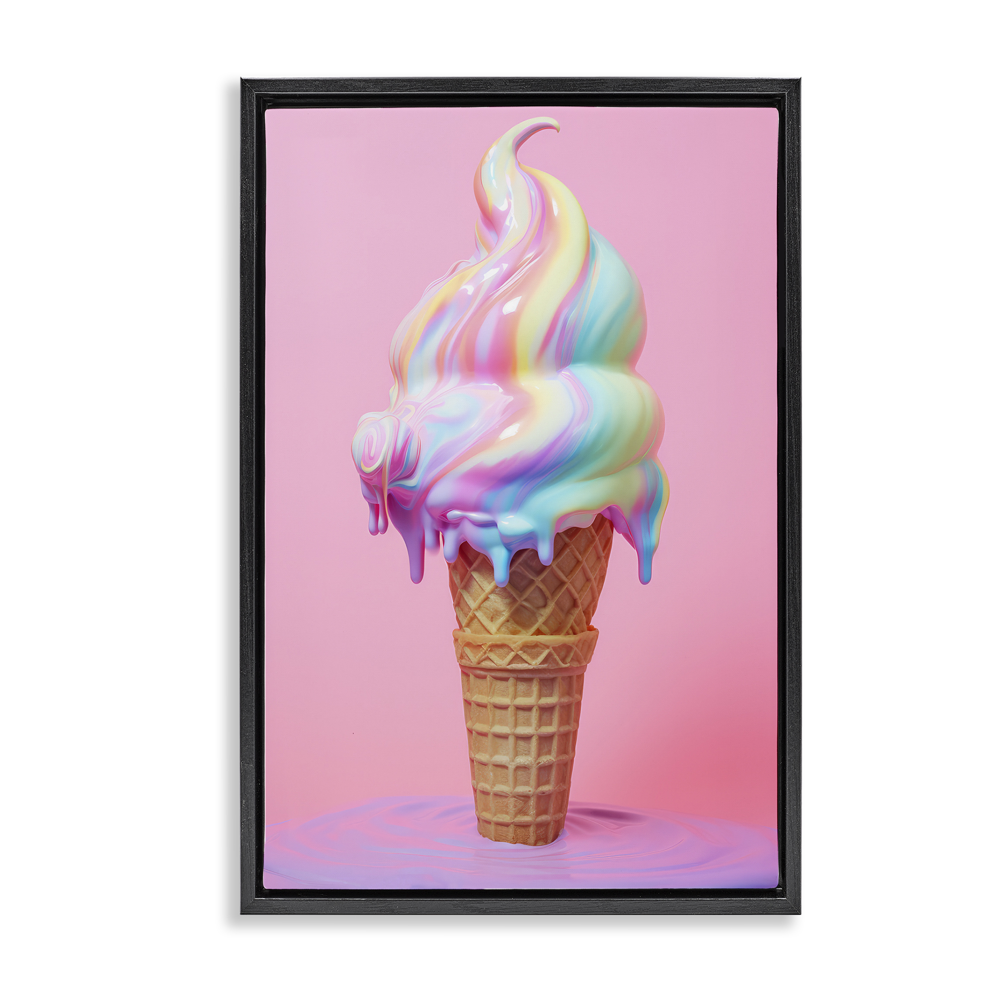 Stupell Industries Dripping Pastel Ice Cream Food & Beverage Painting Black Floater Framed Canvas Art Print Wall Art, 21 x 31