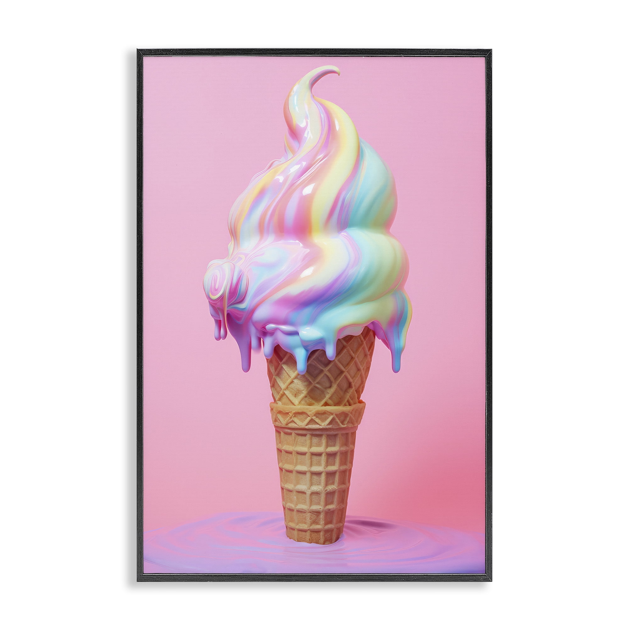 Stupell Industries Dripping Pastel Ice Cream Food & Beverage Painting Black Framed Art Print Wall Art, 12 x 18