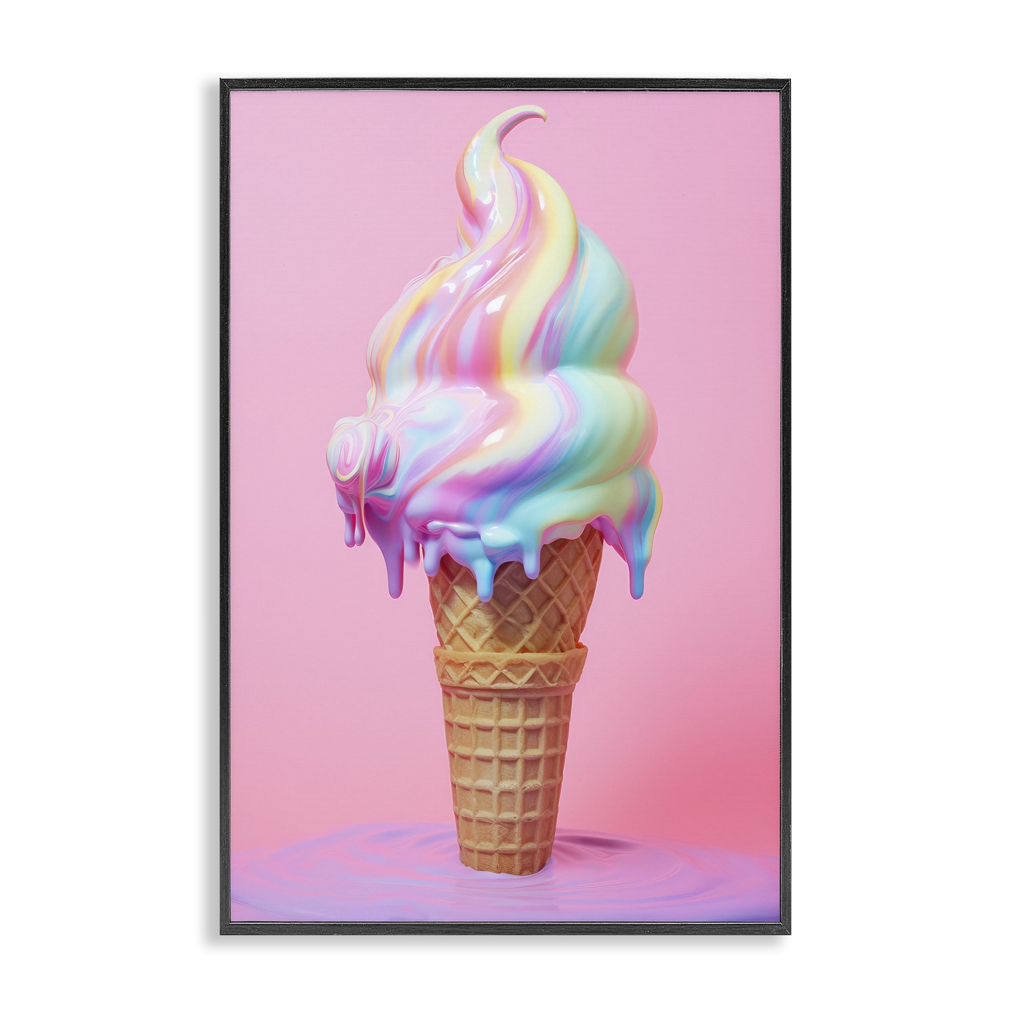 Stupell Industries Dripping Pastel Ice Cream Food & Beverage Painting Black Framed Art Print Wall Art, 20 x 30