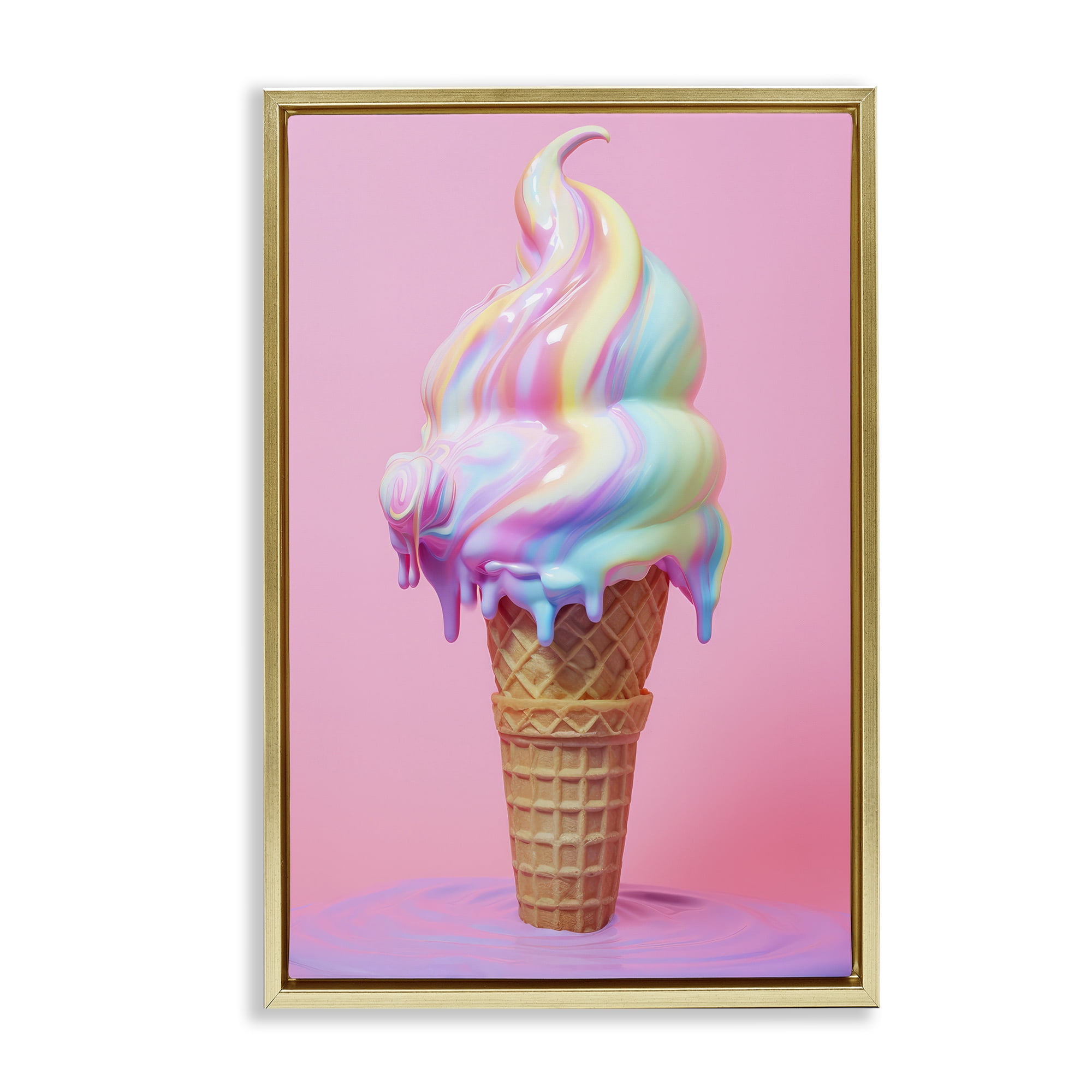 Stupell Industries Dripping Pastel Ice Cream Food & Beverage Painting Gold Floater Framed Canvas Art Print Wall Art, 17 x 25