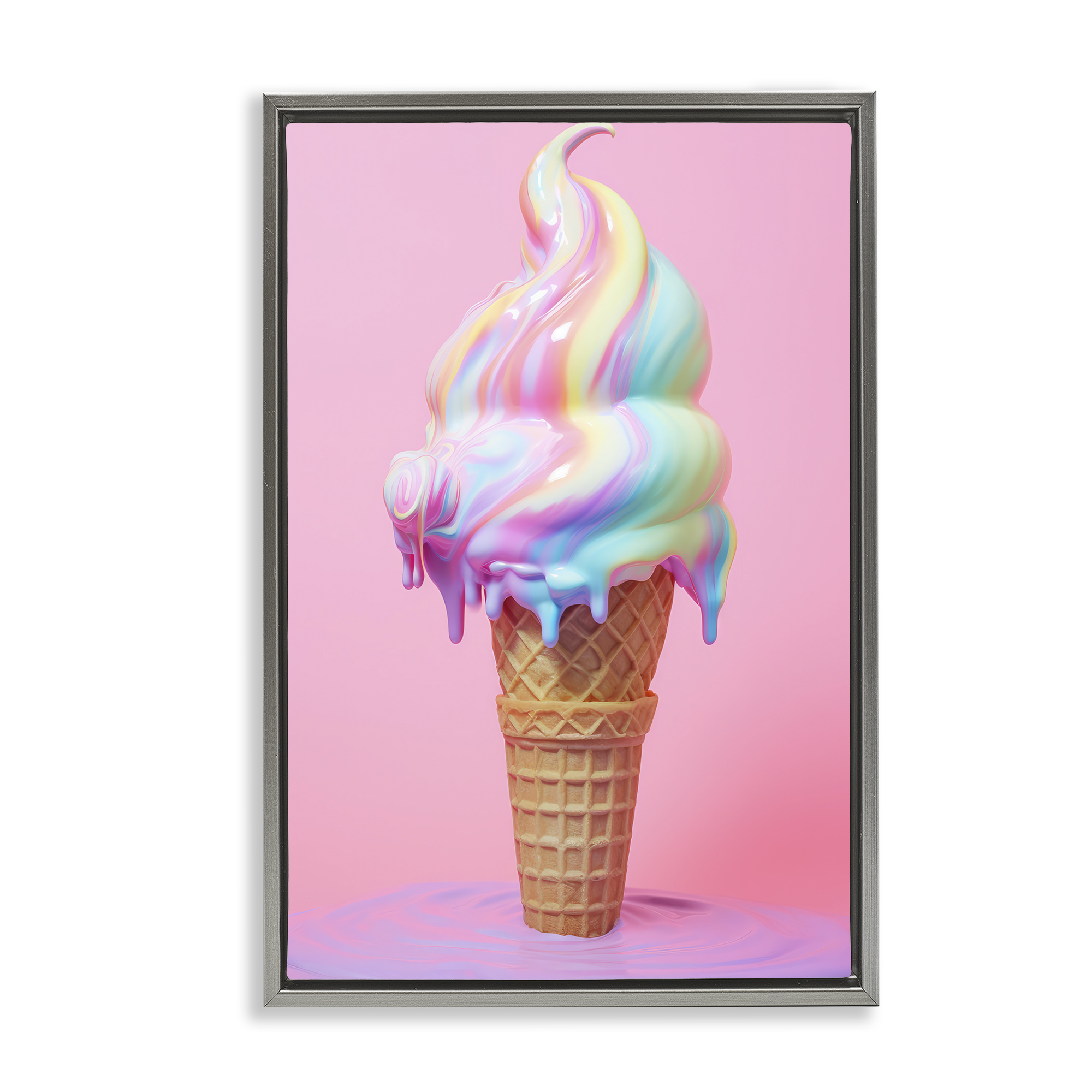 Stupell Industries Dripping Pastel Ice Cream Food & Beverage Painting Gray Floater Framed Canvas Art Print Wall Art, 17 x 25