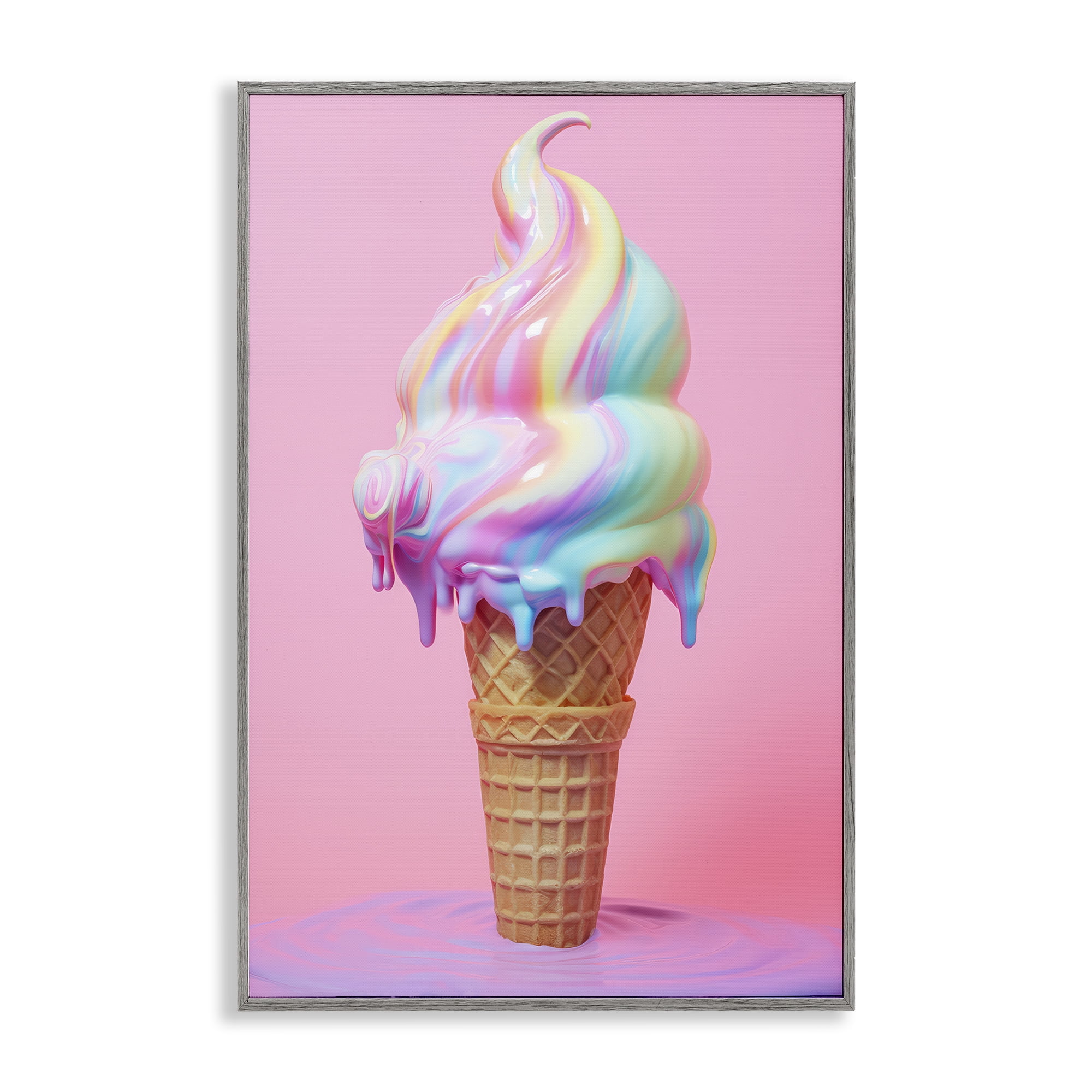 Stupell Industries Dripping Pastel Ice Cream Food & Beverage Painting Gray Framed Art Print Wall Art, 16 x 24