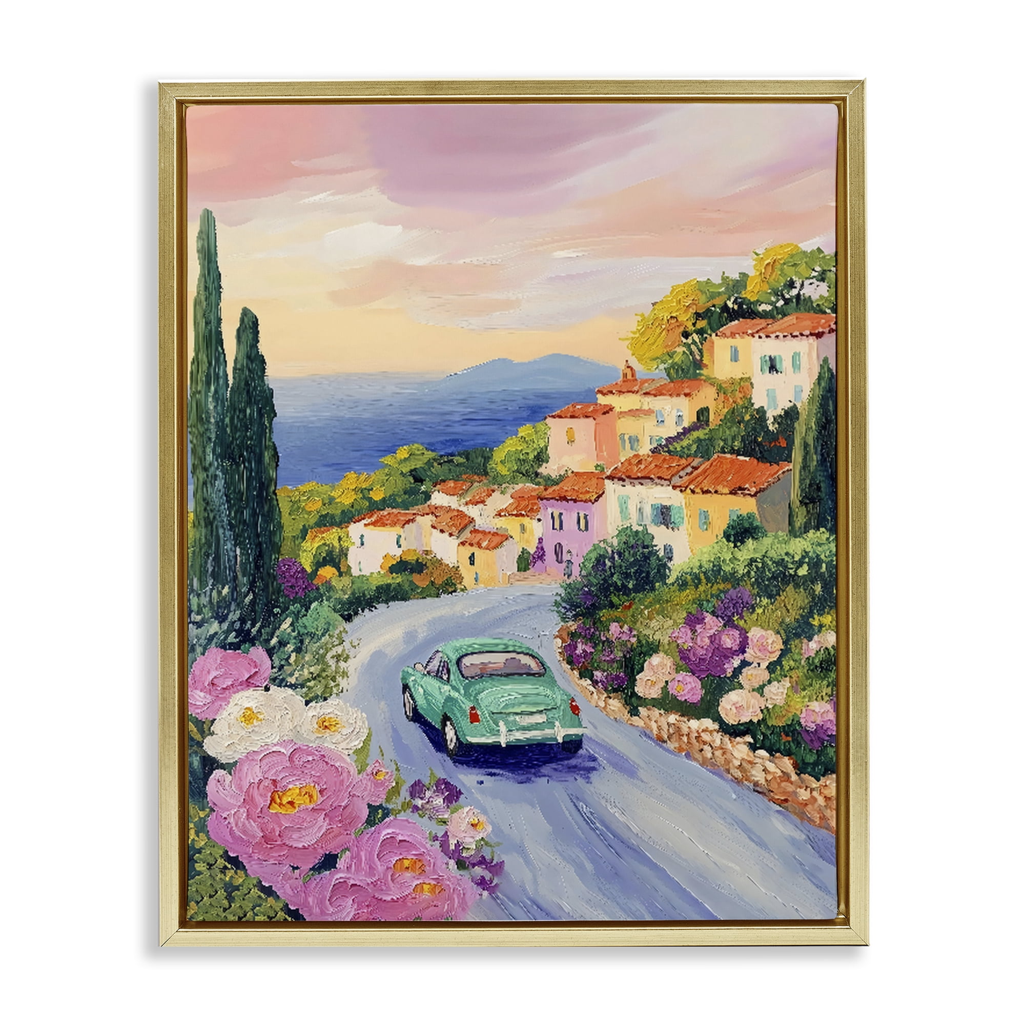 Stupell Industries Driving Along The Coast Gold Framed Floater Canvas Wall Art, design by The Prints Vibe