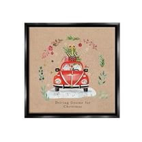 Stupell Industries Driving Gnome For Christmas Holiday Painting Black Floater Framed Canvas Art Print Wall Art, 18 x 18