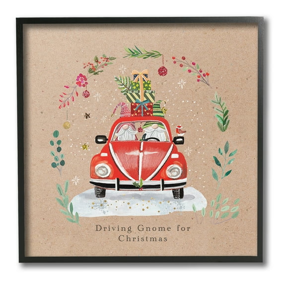 Stupell Industries Driving Gnome For Christmas Holiday Painting Black Framed Art Print Wall Art, 12 x 12