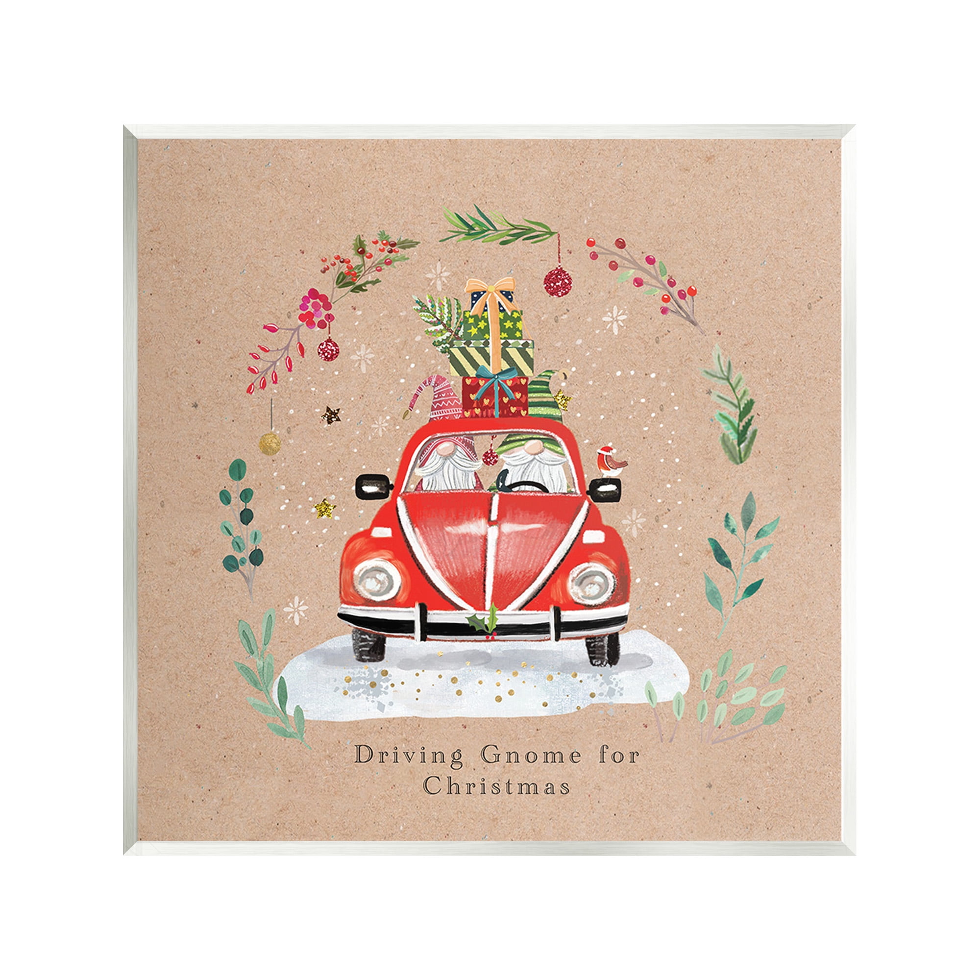 Stupell Industries Driving Gnome For Christmas Holiday Painting Unframed Art Print Wall Art, 12 x 12