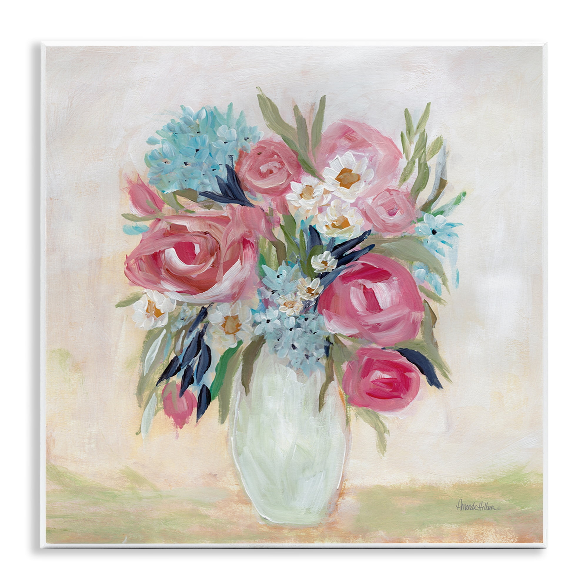 Stupell Industries Drooping Pink Roses Plants & Flowers Painting Unframed Art Print Wall Art, 12 x 12