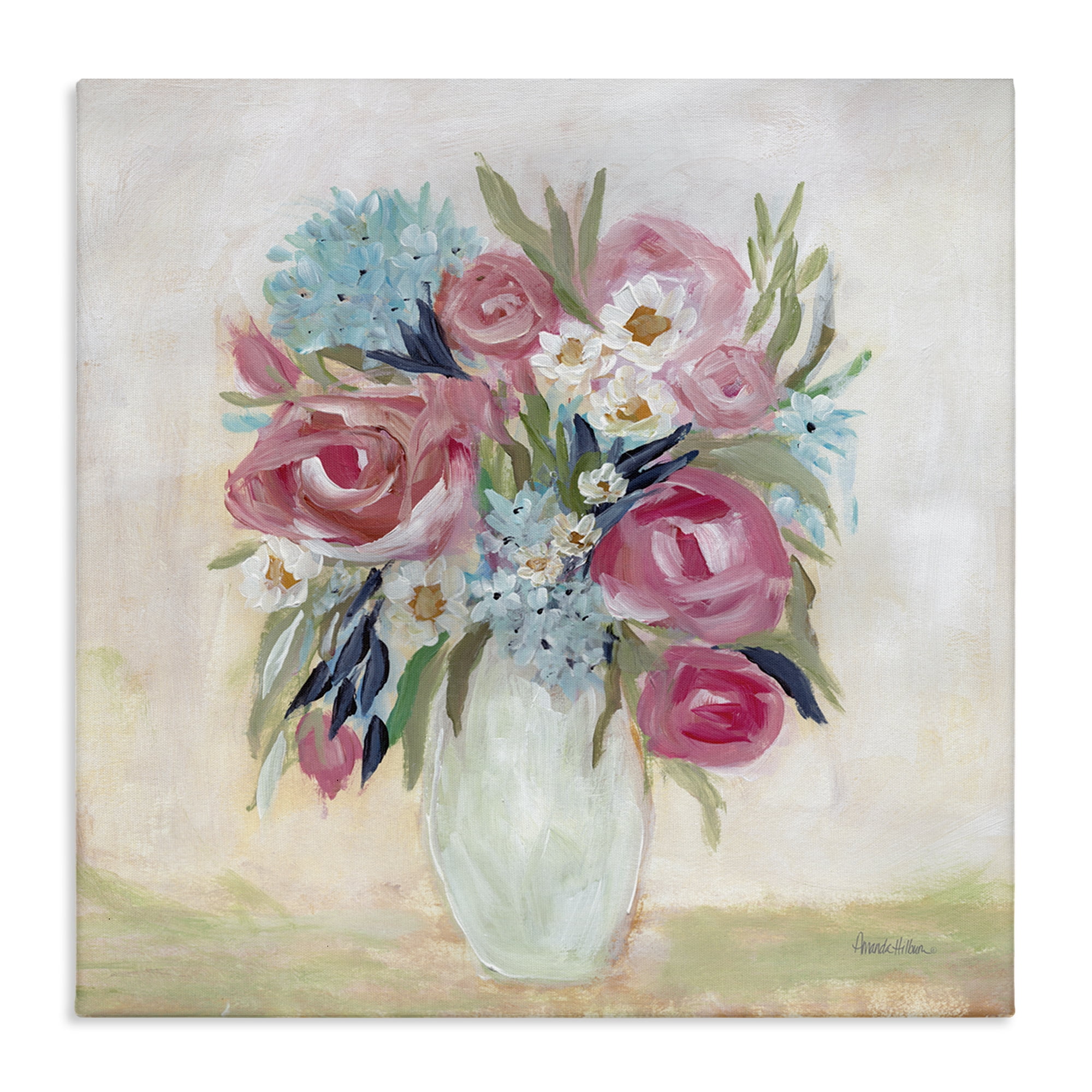 Stupell Industries Drooping Pink Roses Plants & Flowers Painting Wrapped Canvas Art Print Wall Art, 36 x 36