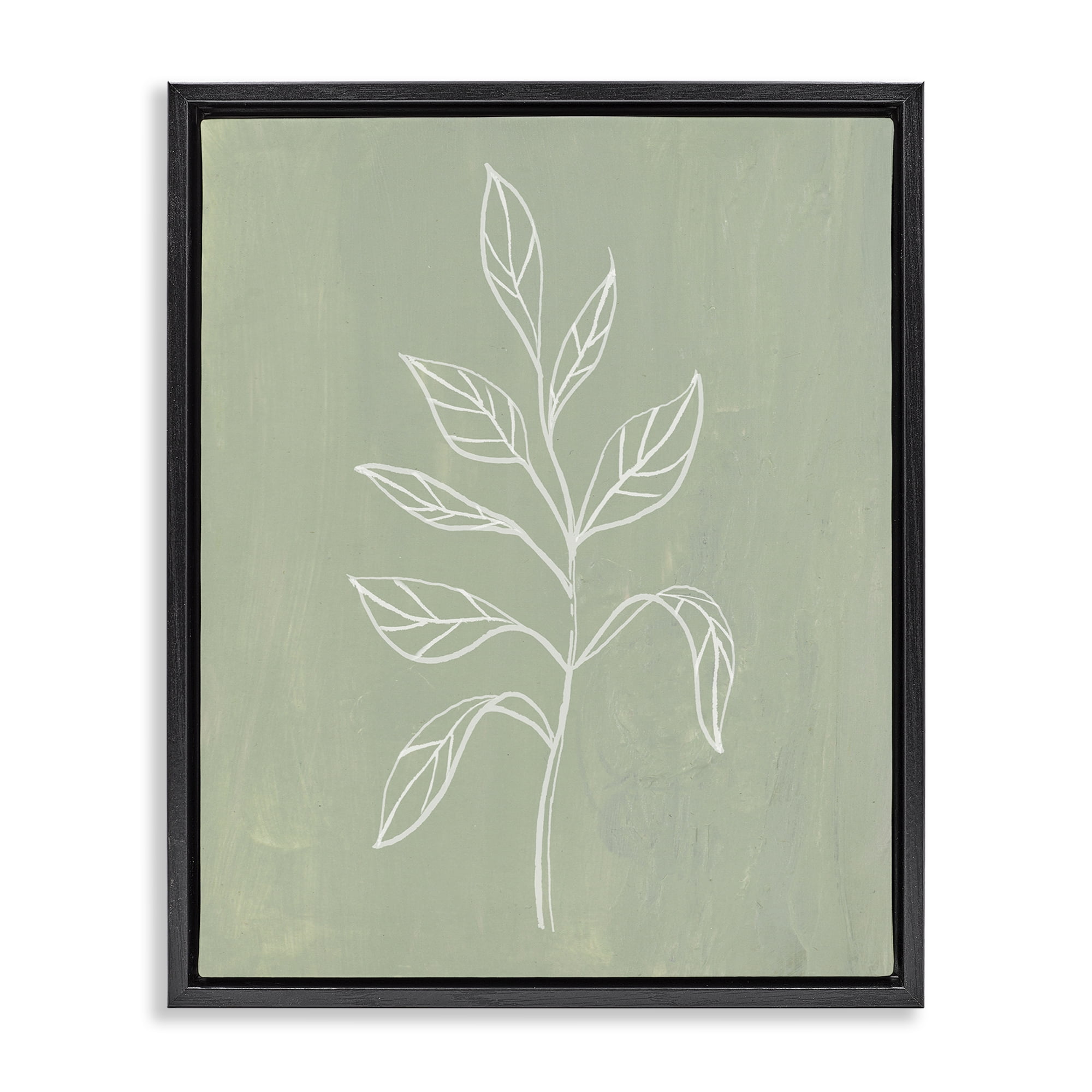 Stupell Industries Drooping Plant Leaves Plants & Flowers Painting Black Floater Framed Canvas Art Print Wall Art, 17 x 21