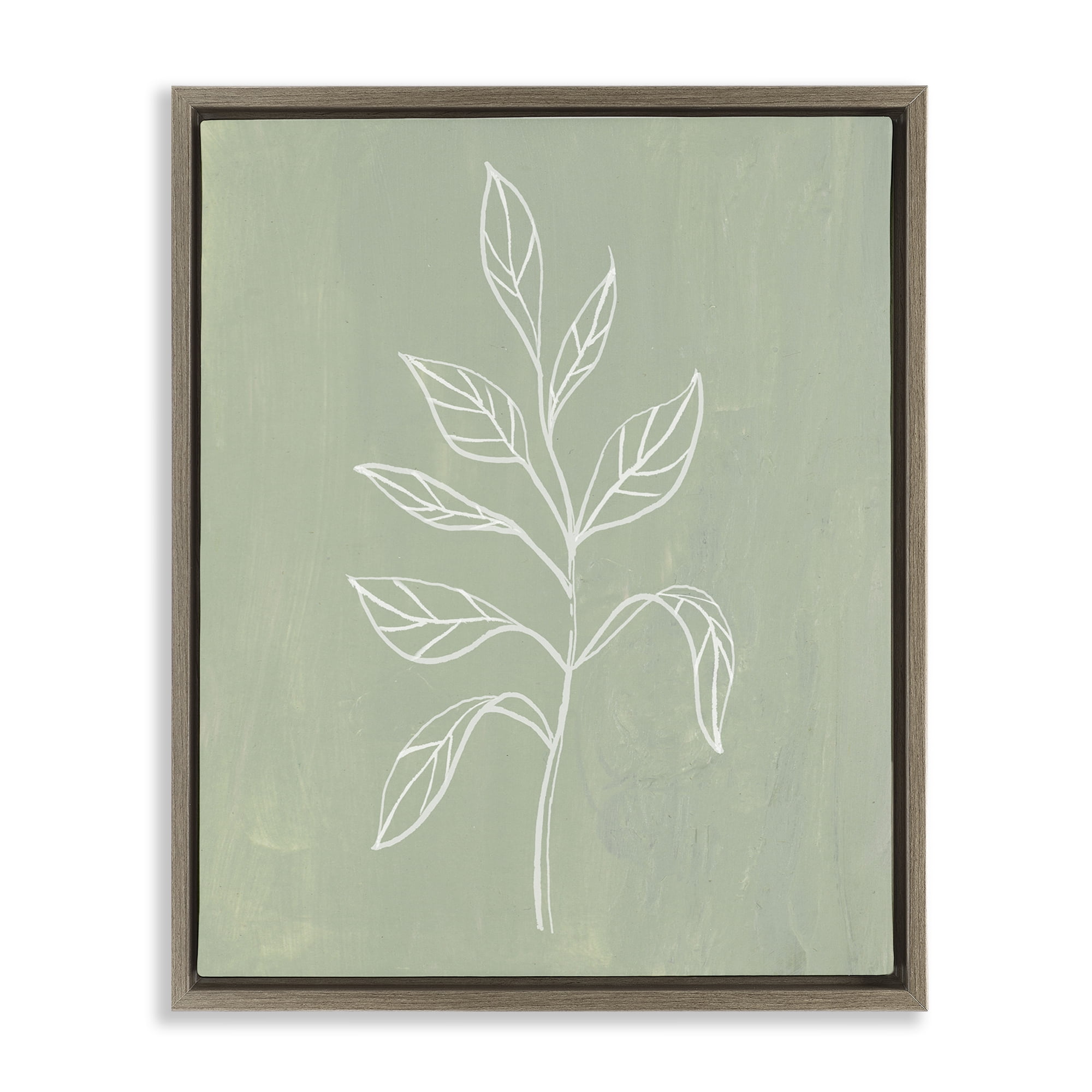Stupell Industries Drooping Plant Leaves Plants & Flowers Painting Brown Floater Framed Canvas Art Print Wall Art, 17 x 21