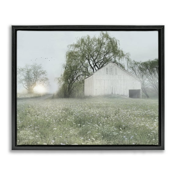 Stupell Industries Drooping Trees Meadow Landscape & Nature Painting Black Floater Framed Canvas Art Print Wall Art, 21 x 17
