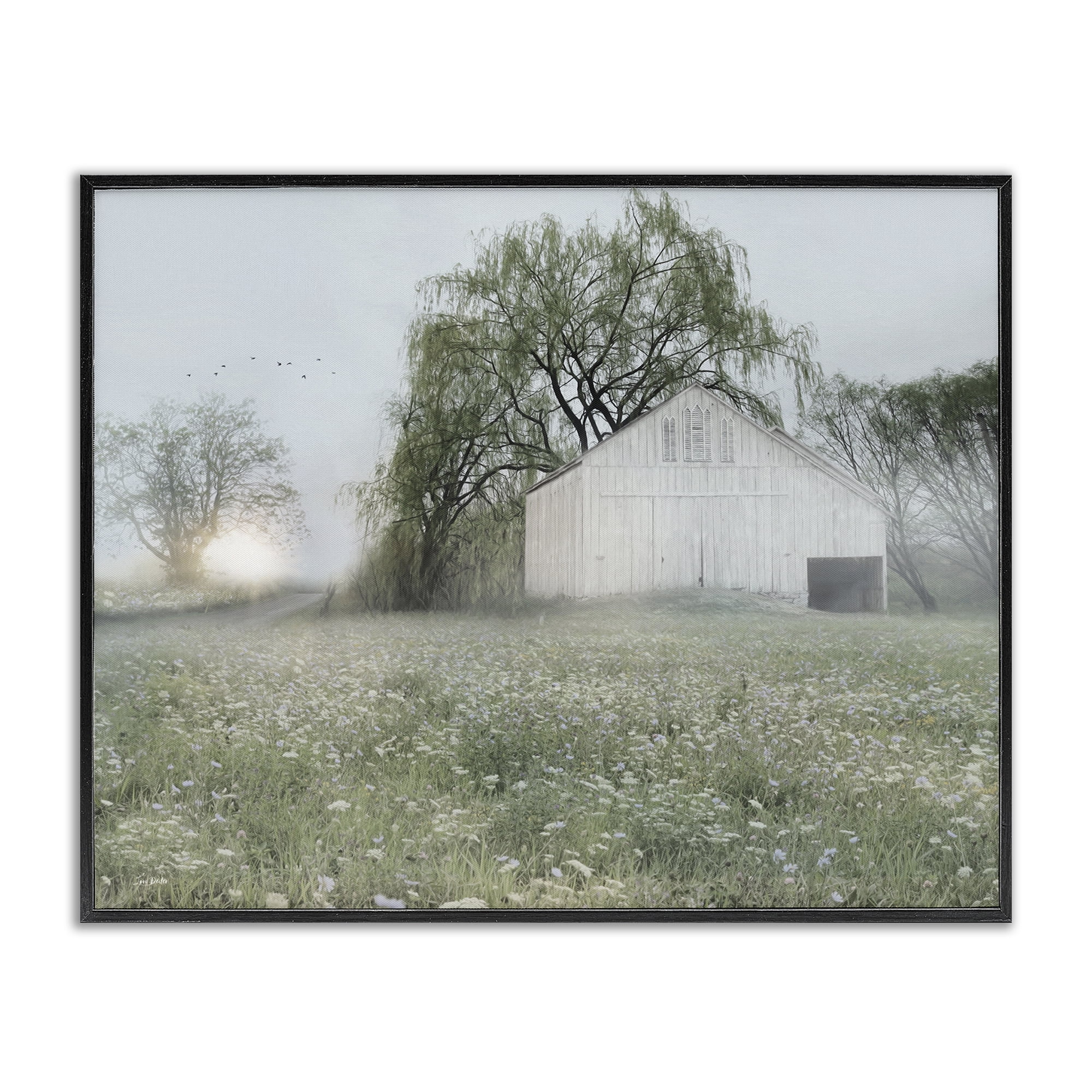 Stupell Industries Drooping Trees Meadow Landscape & Nature Painting Black Framed Art Print Wall Art, 30 x 24