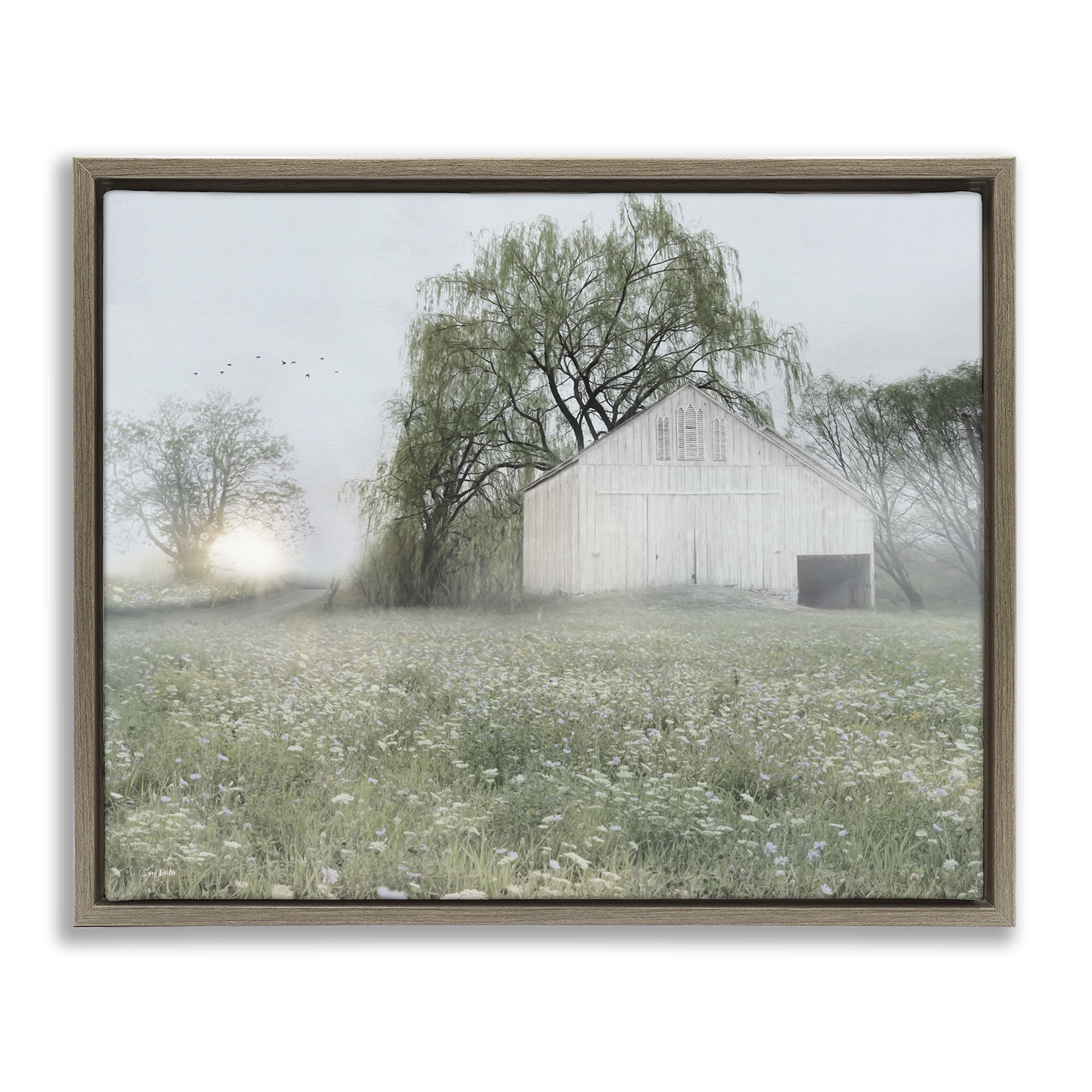 Stupell Industries Drooping Trees Meadow Landscape & Nature Painting Brown Floater Framed Canvas Art Print Wall Art, 21 x 17
